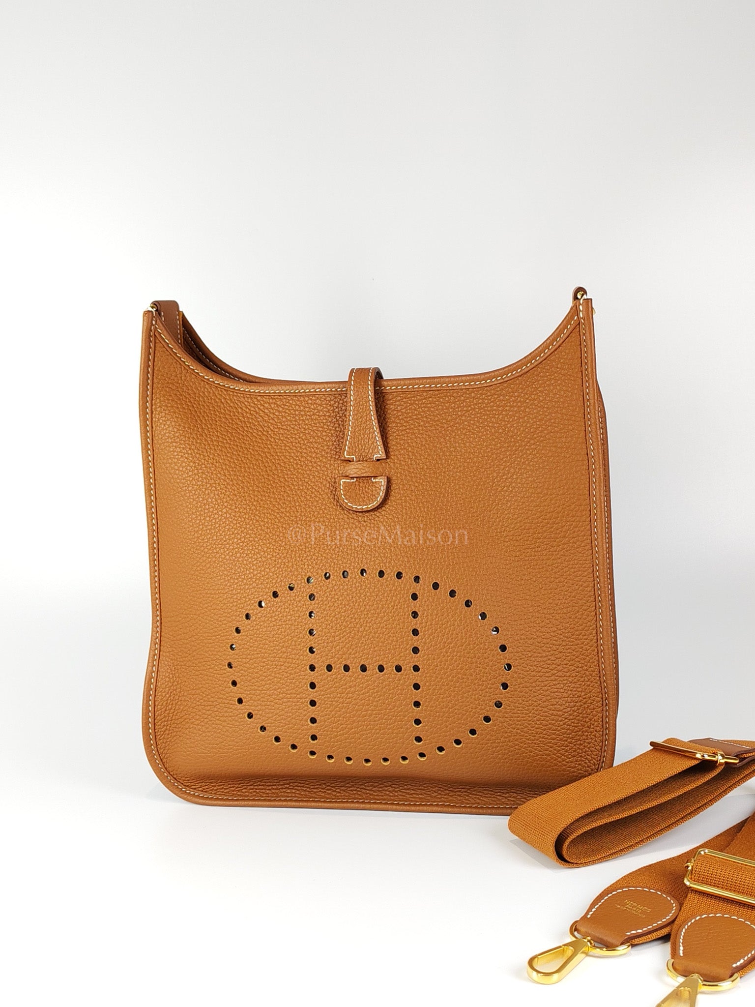 Evelyne PM in Gold Clemence Leather and Gold Hardware Stamp B (2023) | Purse Maison Luxury Bags Shop