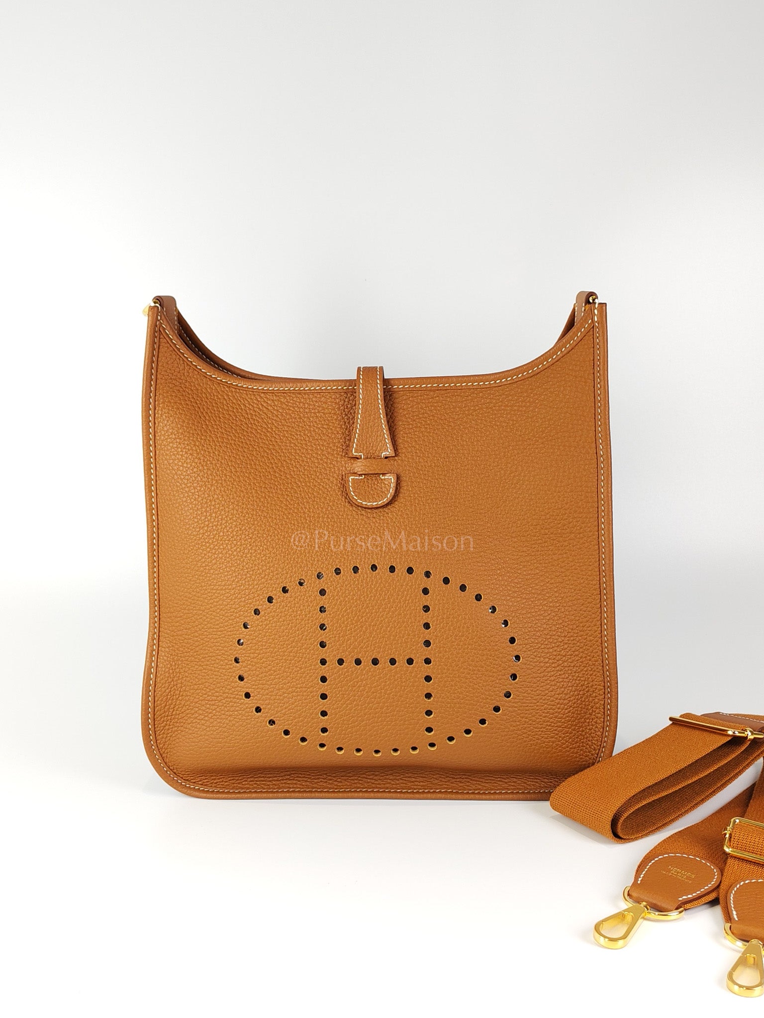 Evelyne PM in Gold Clemence Leather and Gold Hardware Stamp B (2023) | Purse Maison Luxury Bags Shop