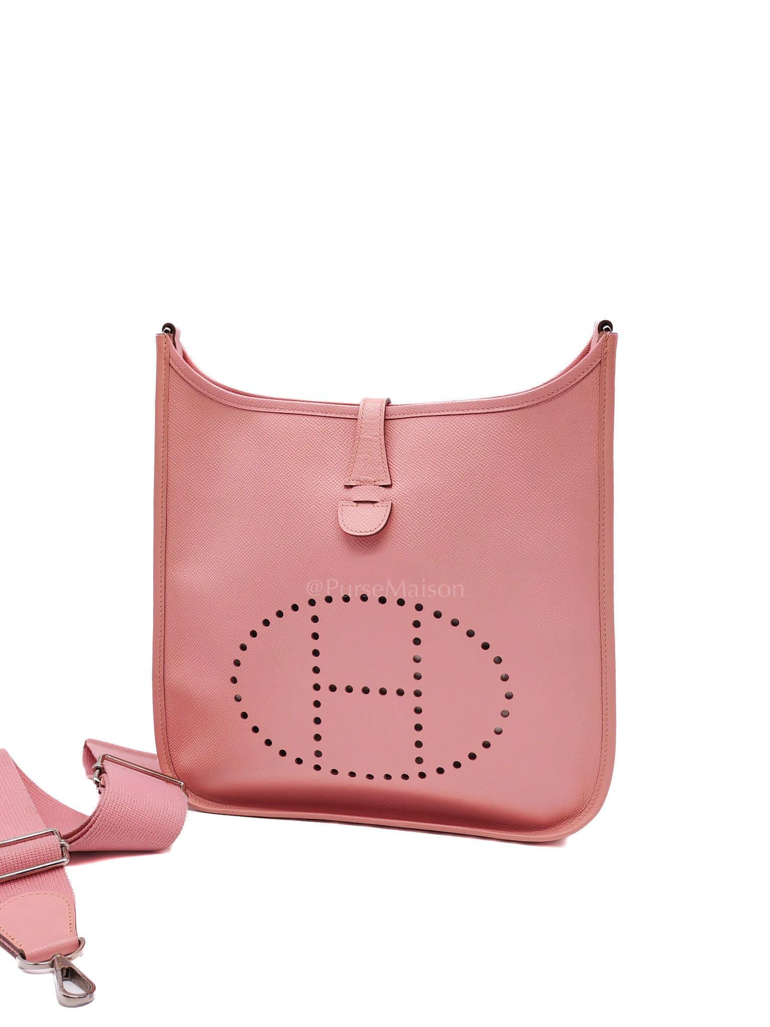 Evelyne PM in Pink Epsom Leather & Palladium Hardware Stamp T(2015) | Purse Maison Luxury Bags Shop