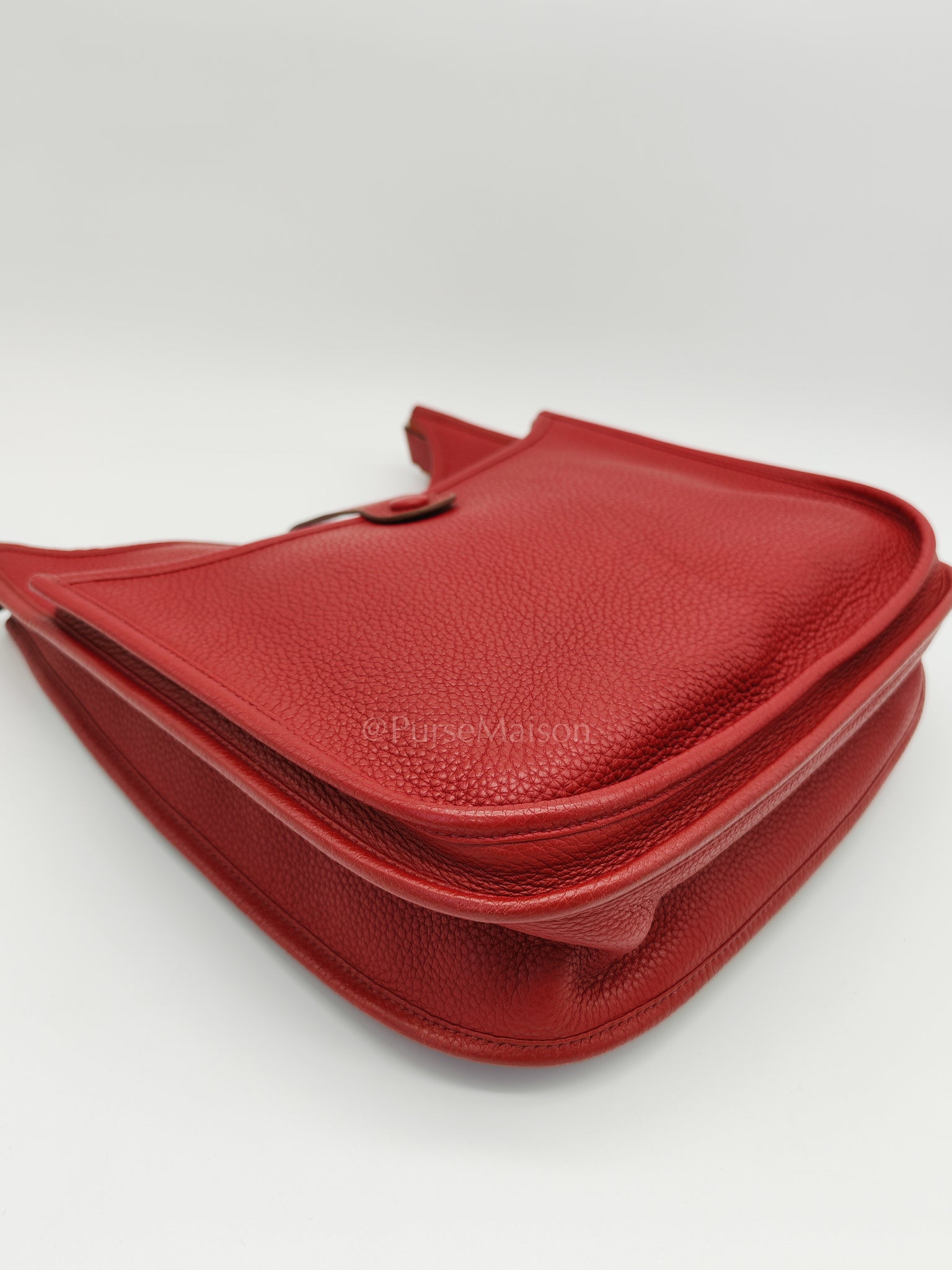Evelyne PM Red Celemence Leather and Palladium Hardware Stamp R Square (2014) | Purse Maison Luxury Bags Shop