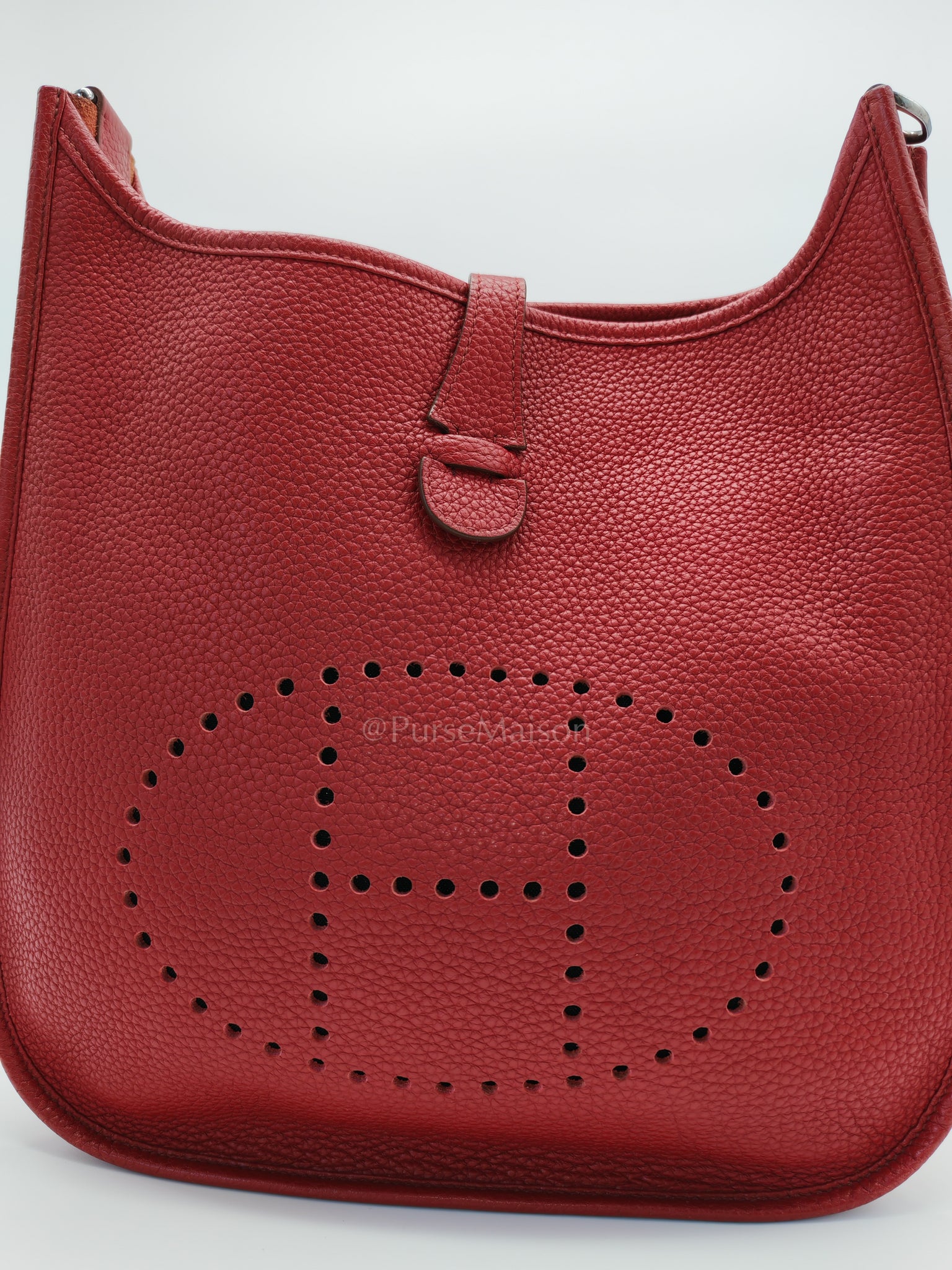 Evelyne PM Red Celemence Leather and Palladium Hardware Stamp R Square (2014) | Purse Maison Luxury Bags Shop