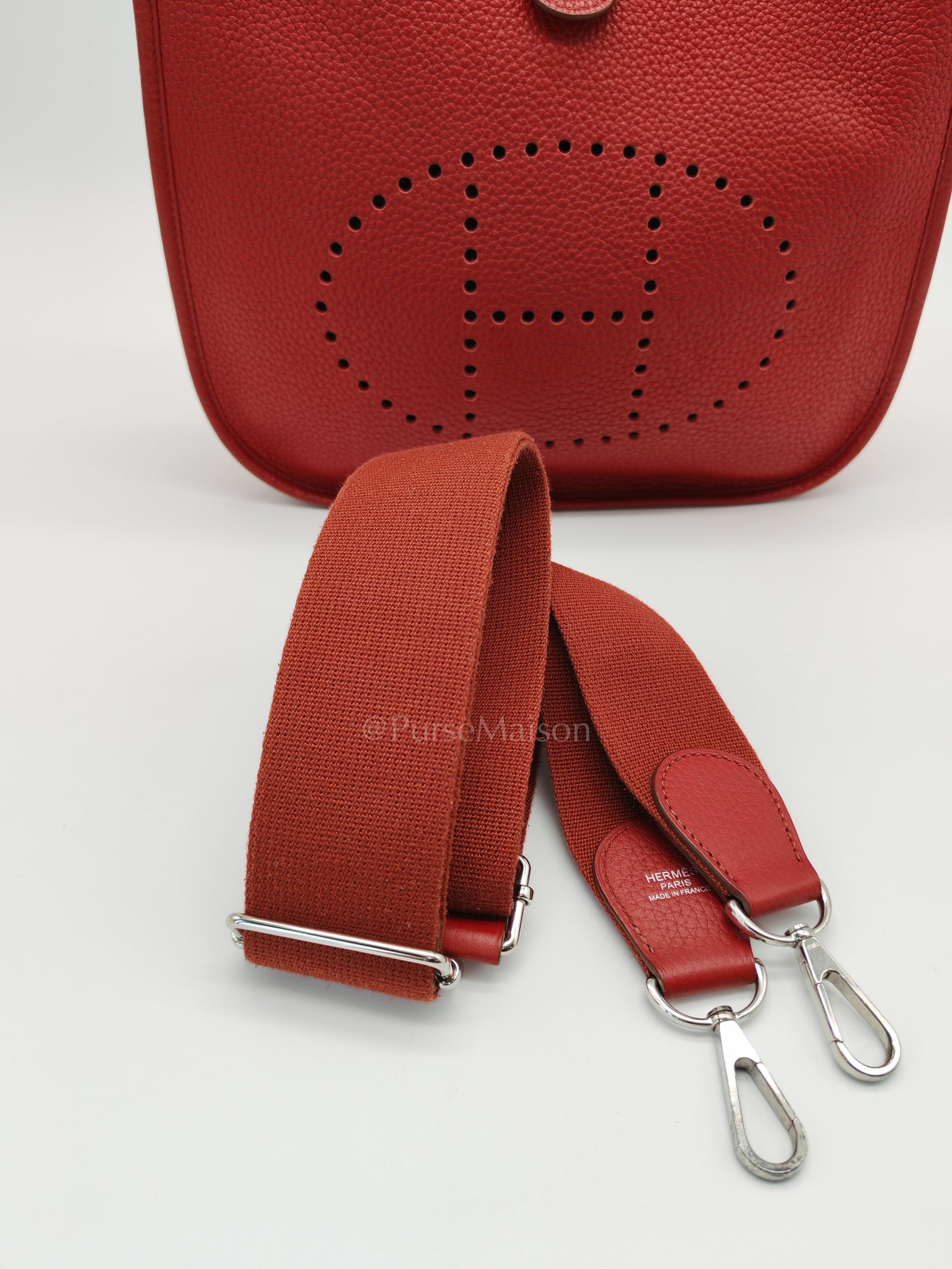 Evelyne PM Red Celemence Leather and Palladium Hardware Stamp R Square (2014) | Purse Maison Luxury Bags Shop