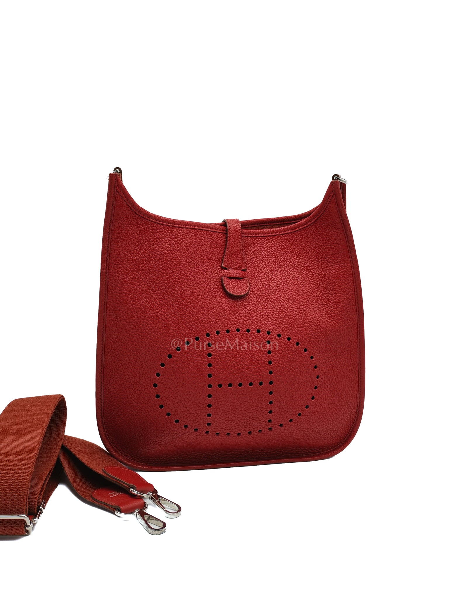 Evelyne PM Red Celemence Leather and Palladium Hardware Stamp R Square (2014) | Purse Maison Luxury Bags Shop