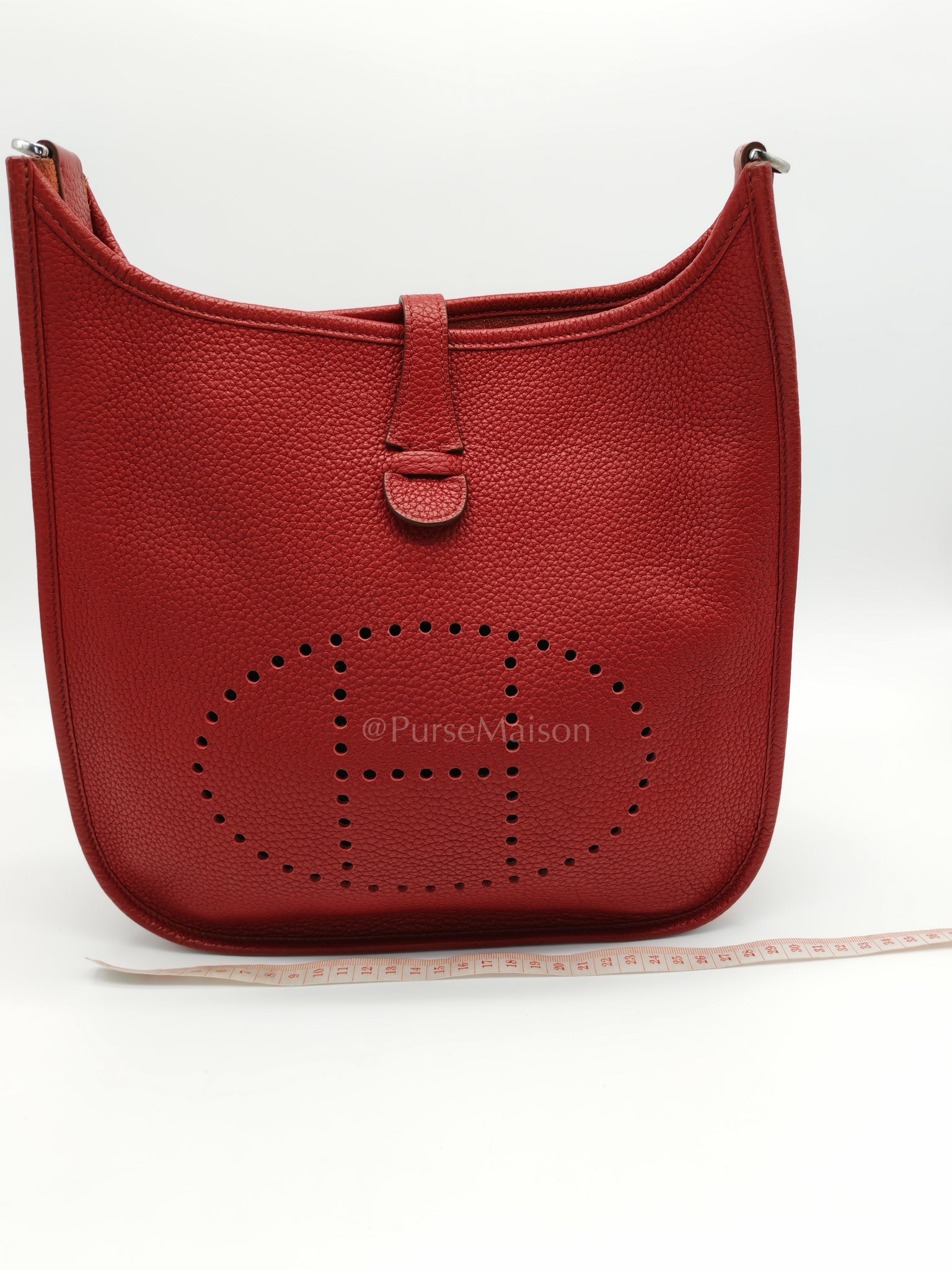Evelyne PM Red Celemence Leather and Palladium Hardware Stamp R Square (2014) | Purse Maison Luxury Bags Shop