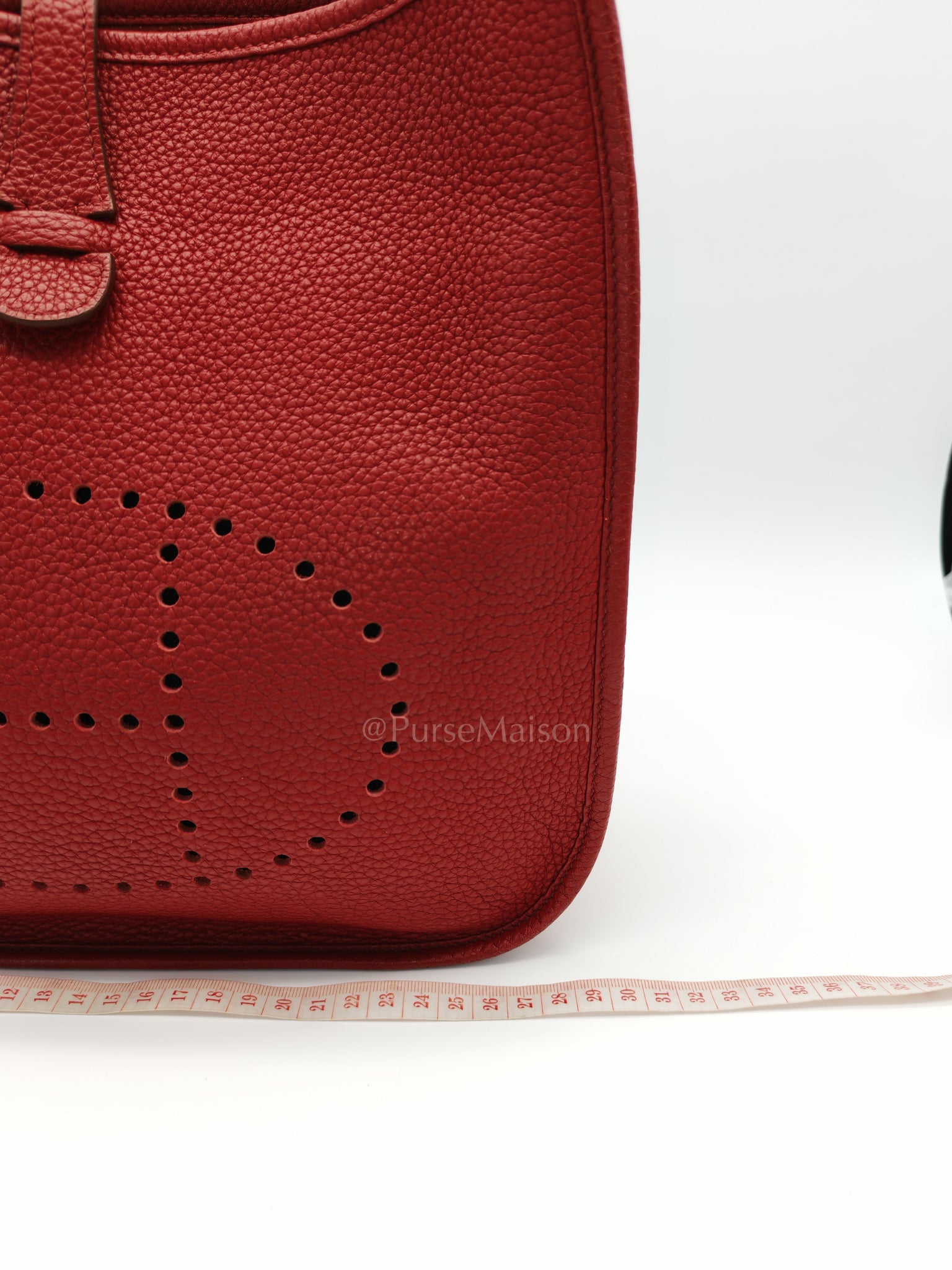 Evelyne PM Red Celemence Leather and Palladium Hardware Stamp R Square (2014) | Purse Maison Luxury Bags Shop