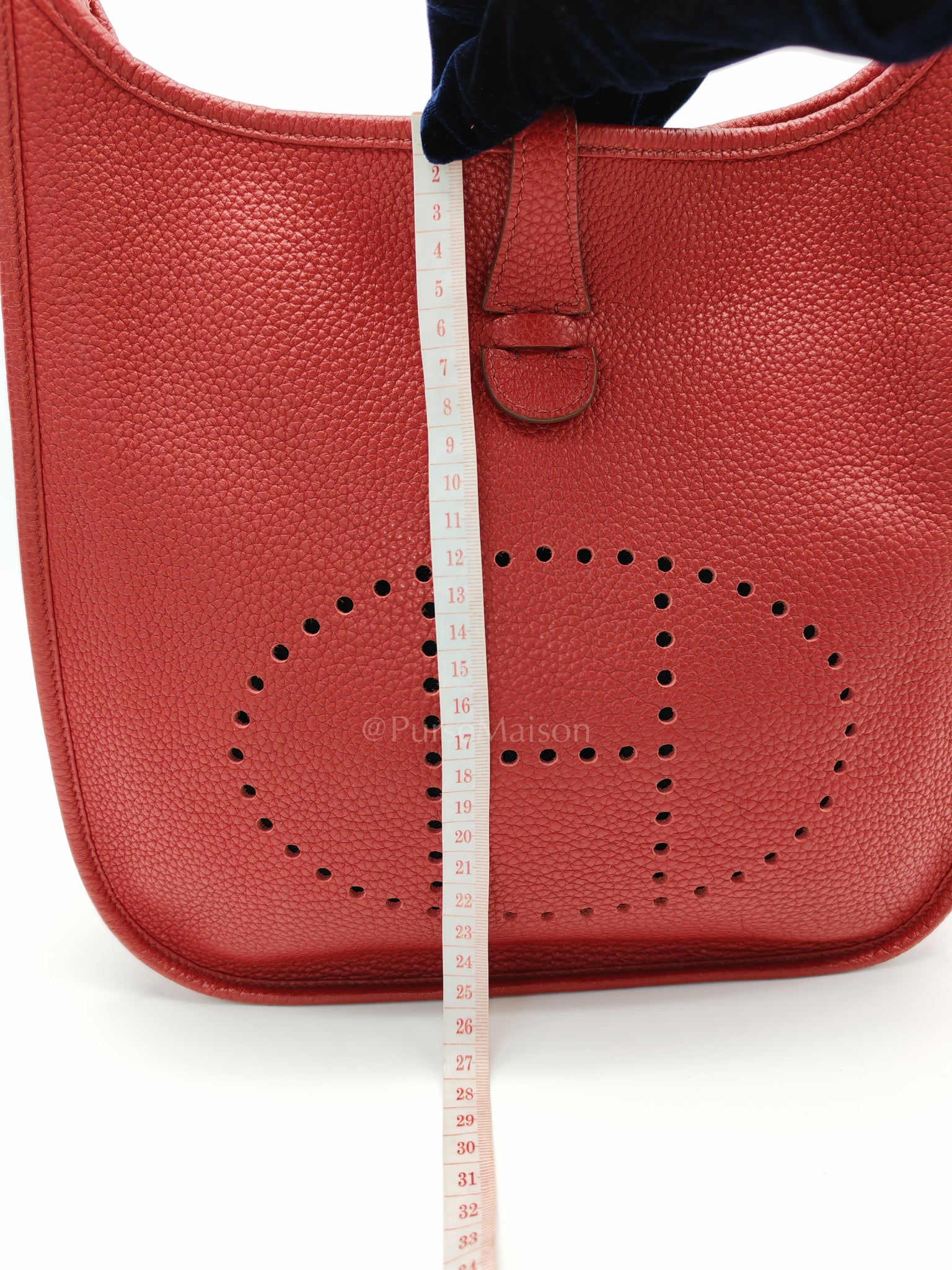 Evelyne PM Red Celemence Leather and Palladium Hardware Stamp R Square (2014) | Purse Maison Luxury Bags Shop