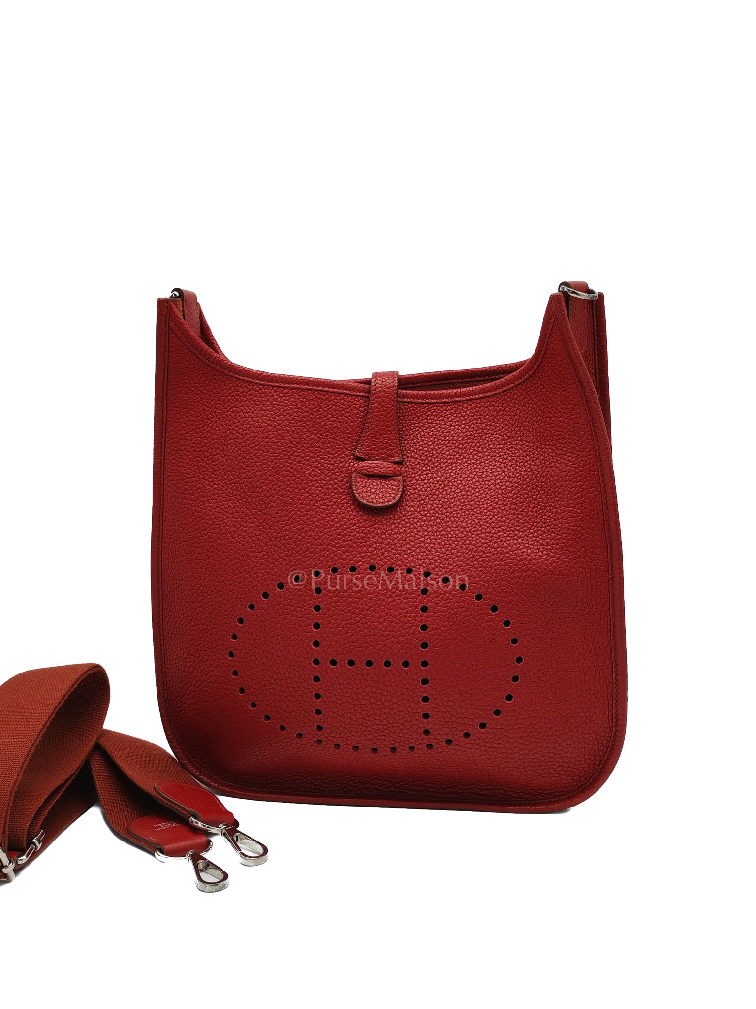 Evelyne PM Red Celemence Leather and Palladium Hardware Stamp R Square (2014) | Purse Maison Luxury Bags Shop