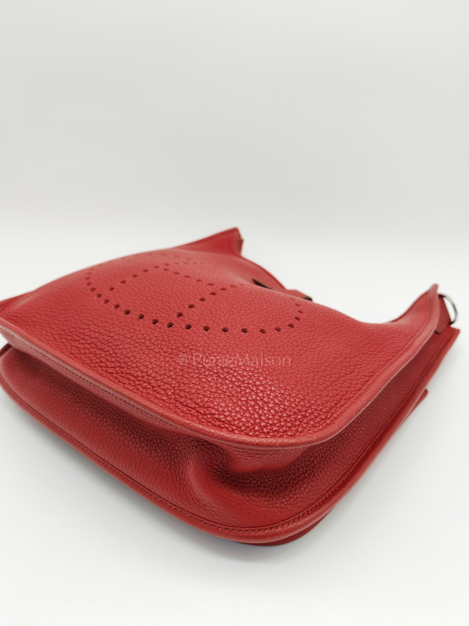 Evelyne PM Red Celemence Leather and Palladium Hardware Stamp R Square (2014) | Purse Maison Luxury Bags Shop