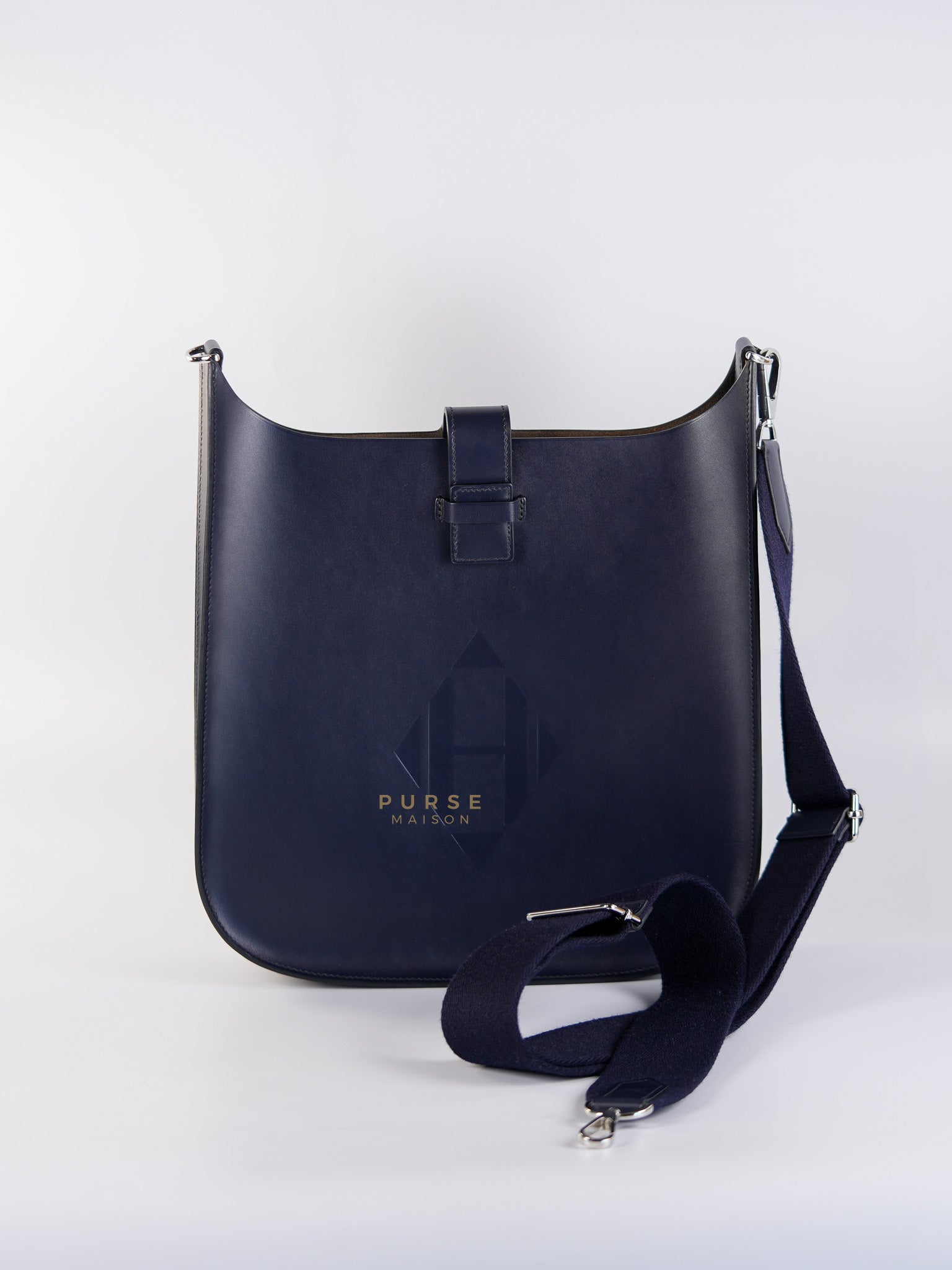 Evelyne Sellier 29 PM in Navy Blue Vache Hunter leather Stamp A(2017) | Purse Maison Luxury Bags Shop