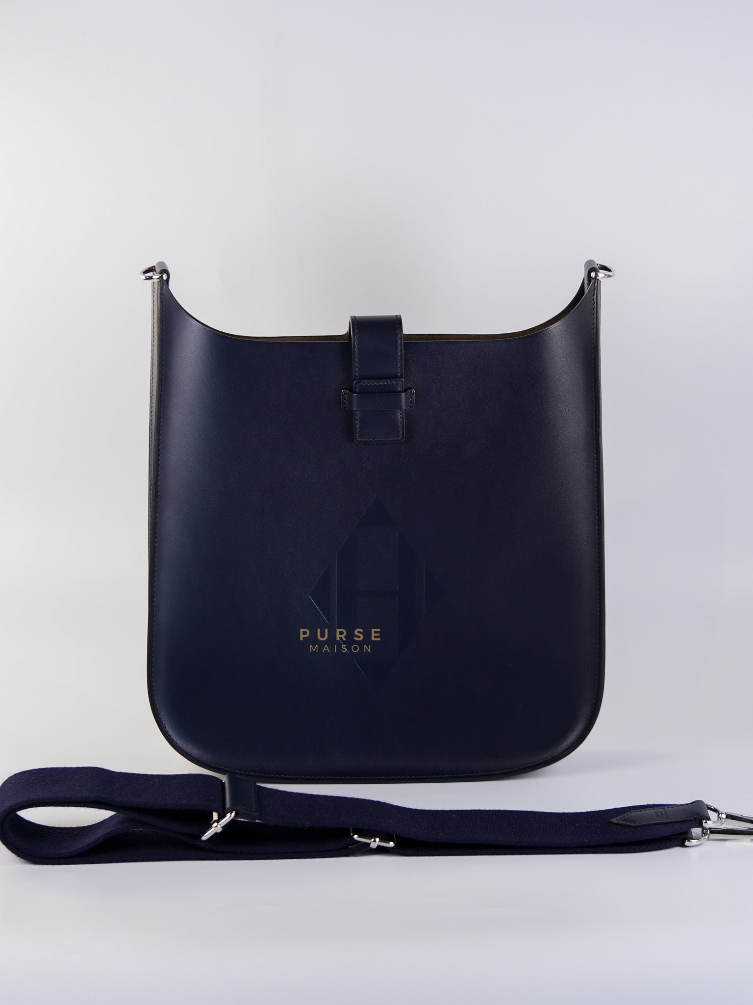 Evelyne Sellier 29 PM in Navy Blue Vache Hunter leather Stamp A(2017) | Purse Maison Luxury Bags Shop