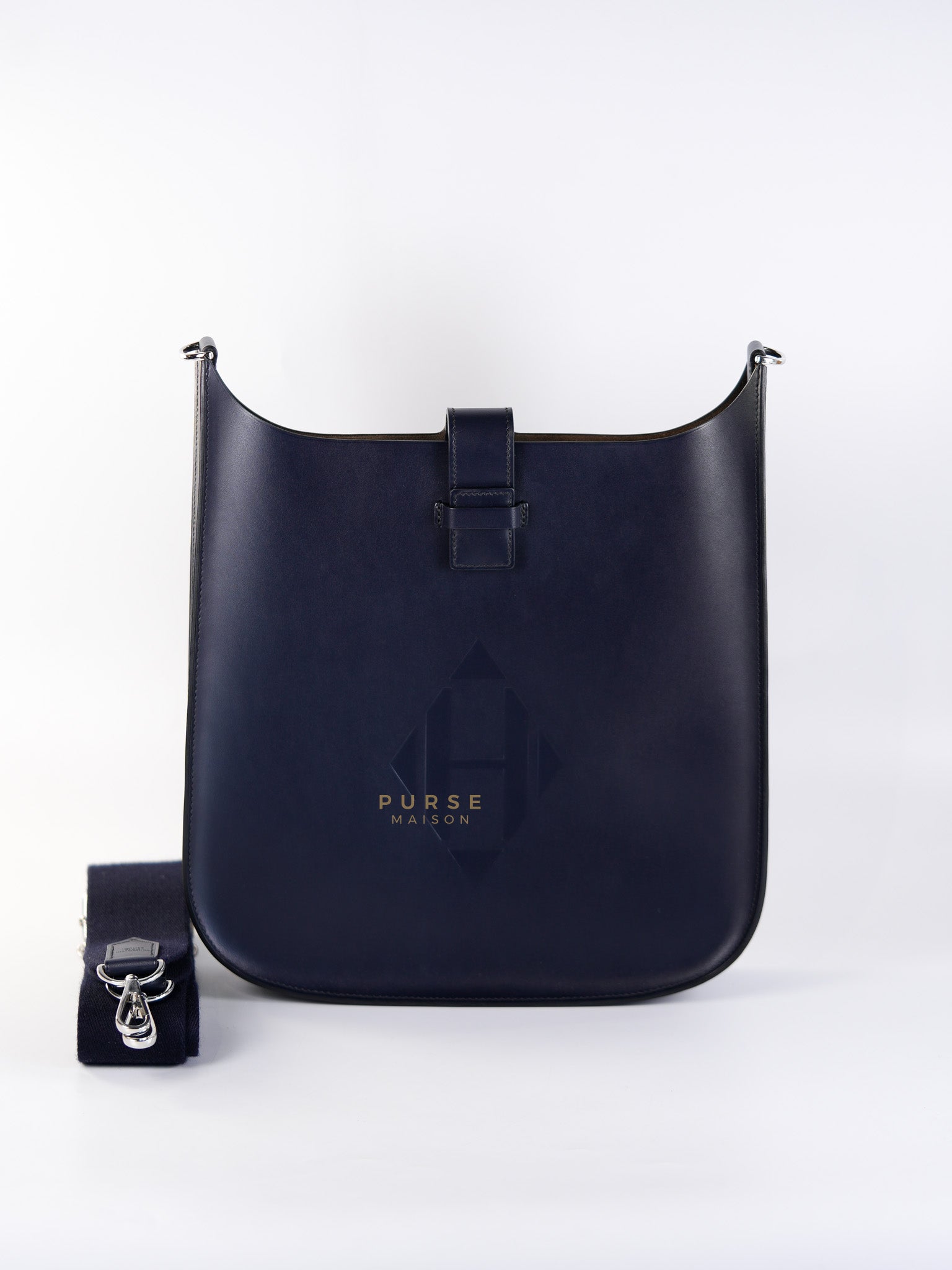 Evelyne Sellier 29 PM in Navy Blue Vache Hunter leather Stamp A(2017) | Purse Maison Luxury Bags Shop