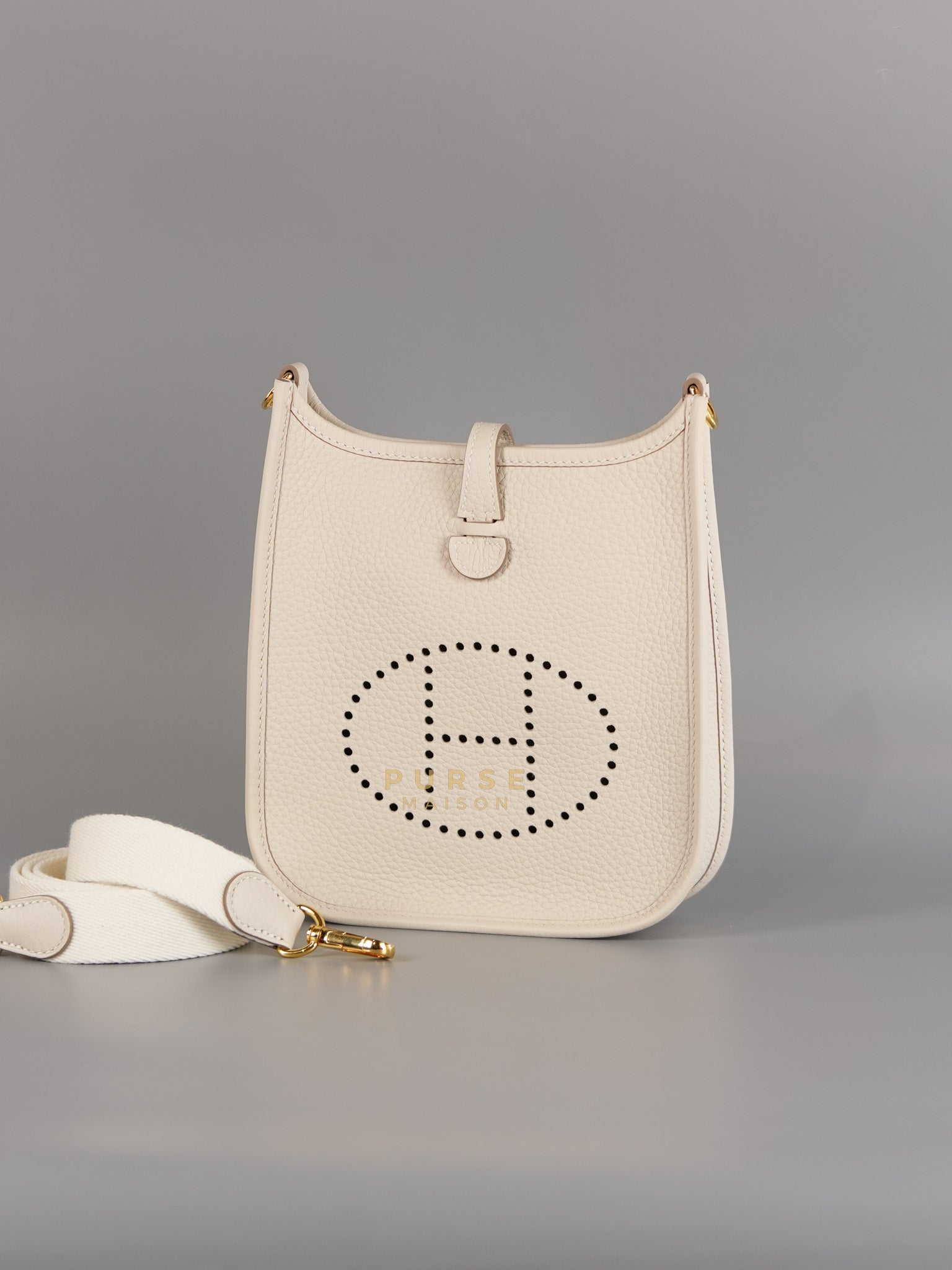 Evelyne TPM Craie in Clemence Leather and Gold Hardware Stamp W (2024) | Purse Maison Luxury Bags Shop
