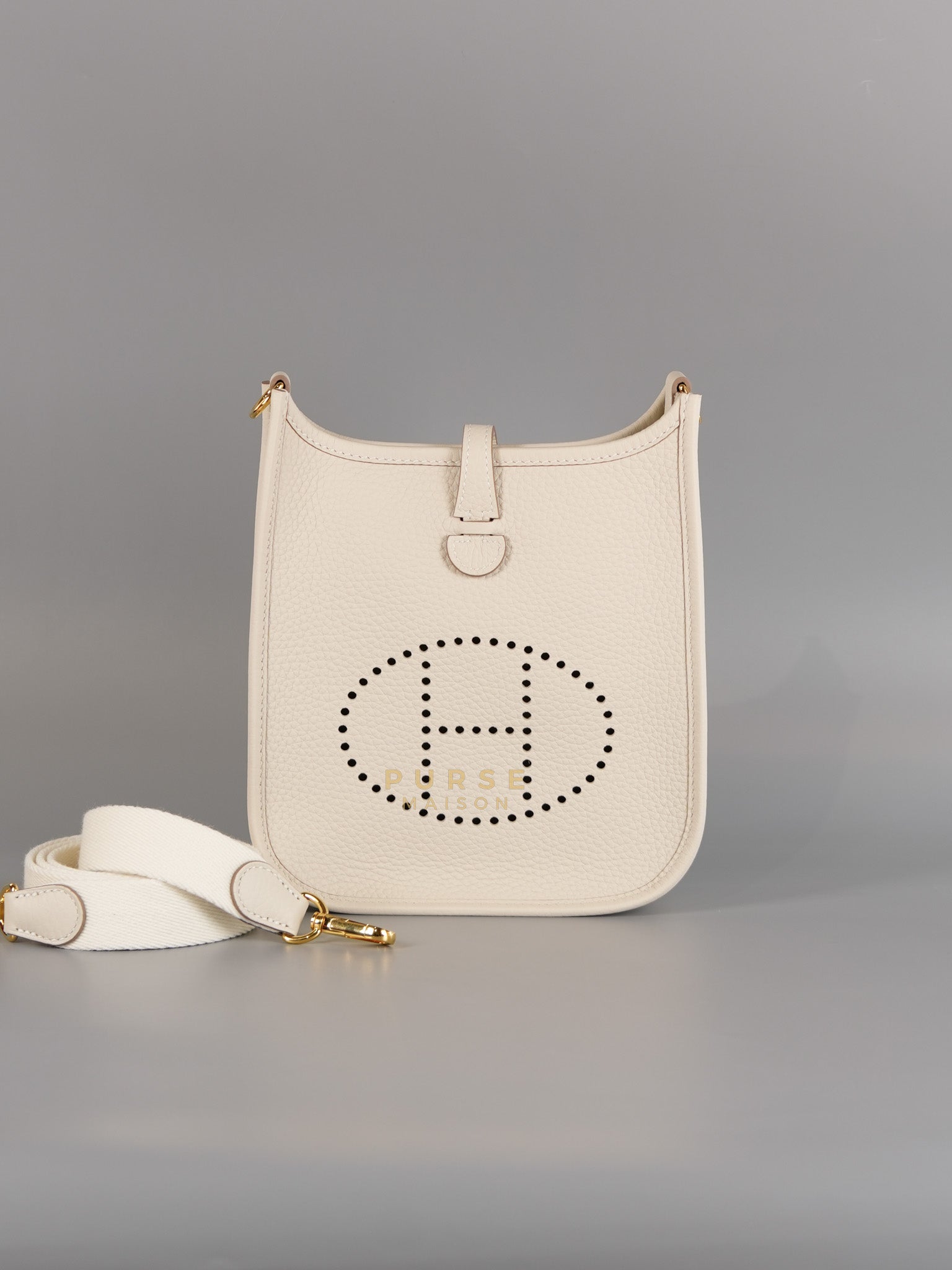 Evelyne TPM Craie in Clemence Leather and Gold Hardware Stamp W (2024) | Purse Maison Luxury Bags Shop