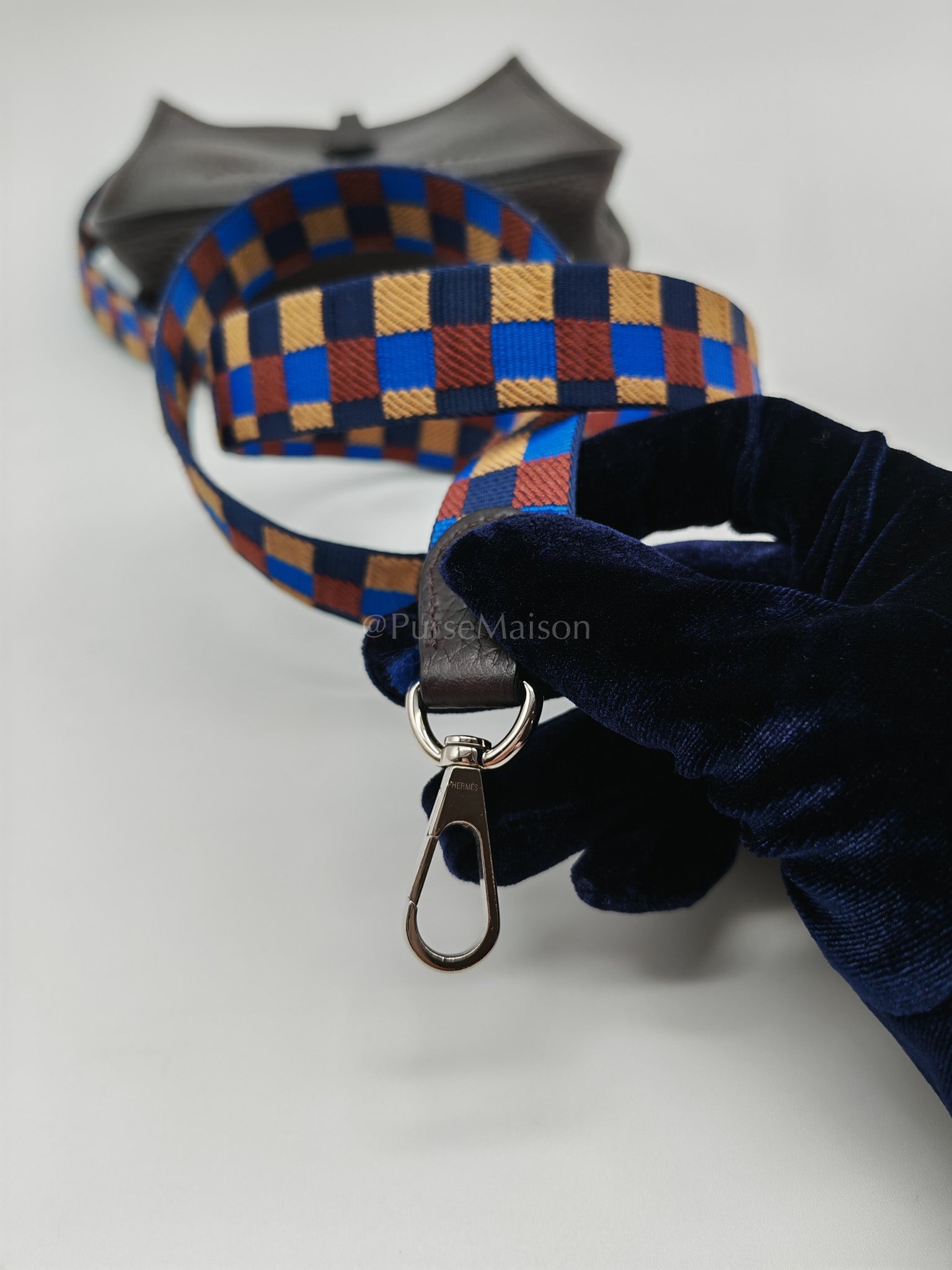 Evelyne TPM Ebene Clemence Leather in Palladium Hardware and Multicolor Maxi Quadrille Strap Stamp U (2022) | Purse Maison Luxury Bags Shop