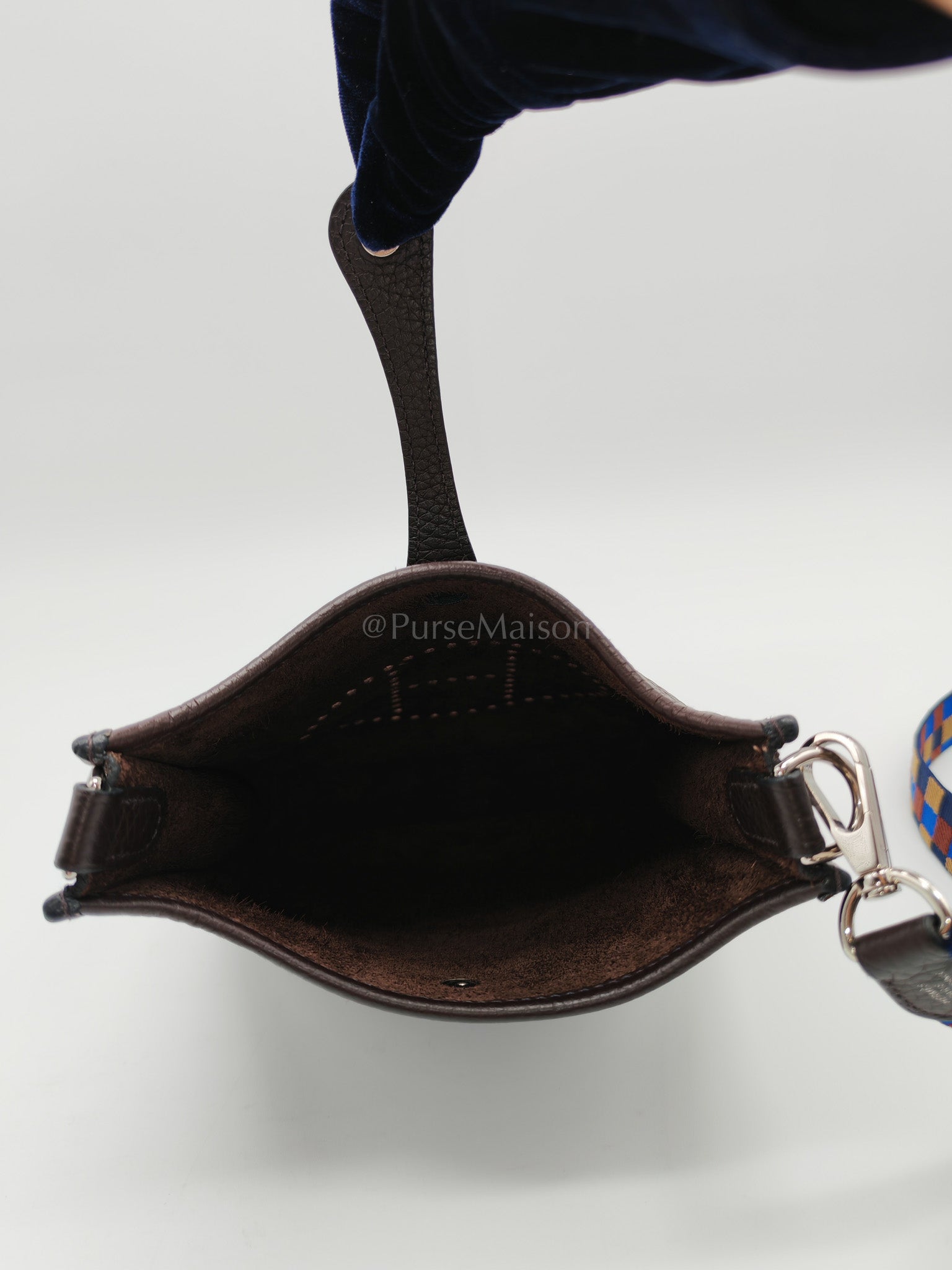 Evelyne TPM Ebene Clemence Leather in Palladium Hardware and Multicolor Maxi Quadrille Strap Stamp U (2022) | Purse Maison Luxury Bags Shop