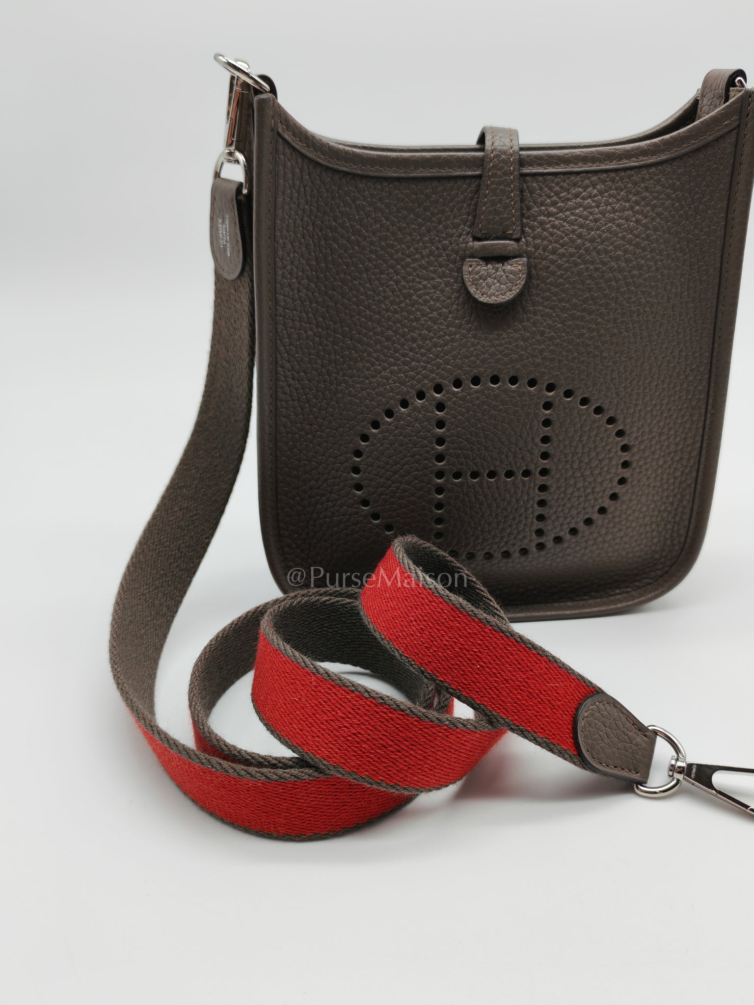 Evelyne TPM Etain in Clemence Leather and Palladium Hardware Bi-color Strap Stamp T (2015) | Purse Maison Luxury Bags Shop