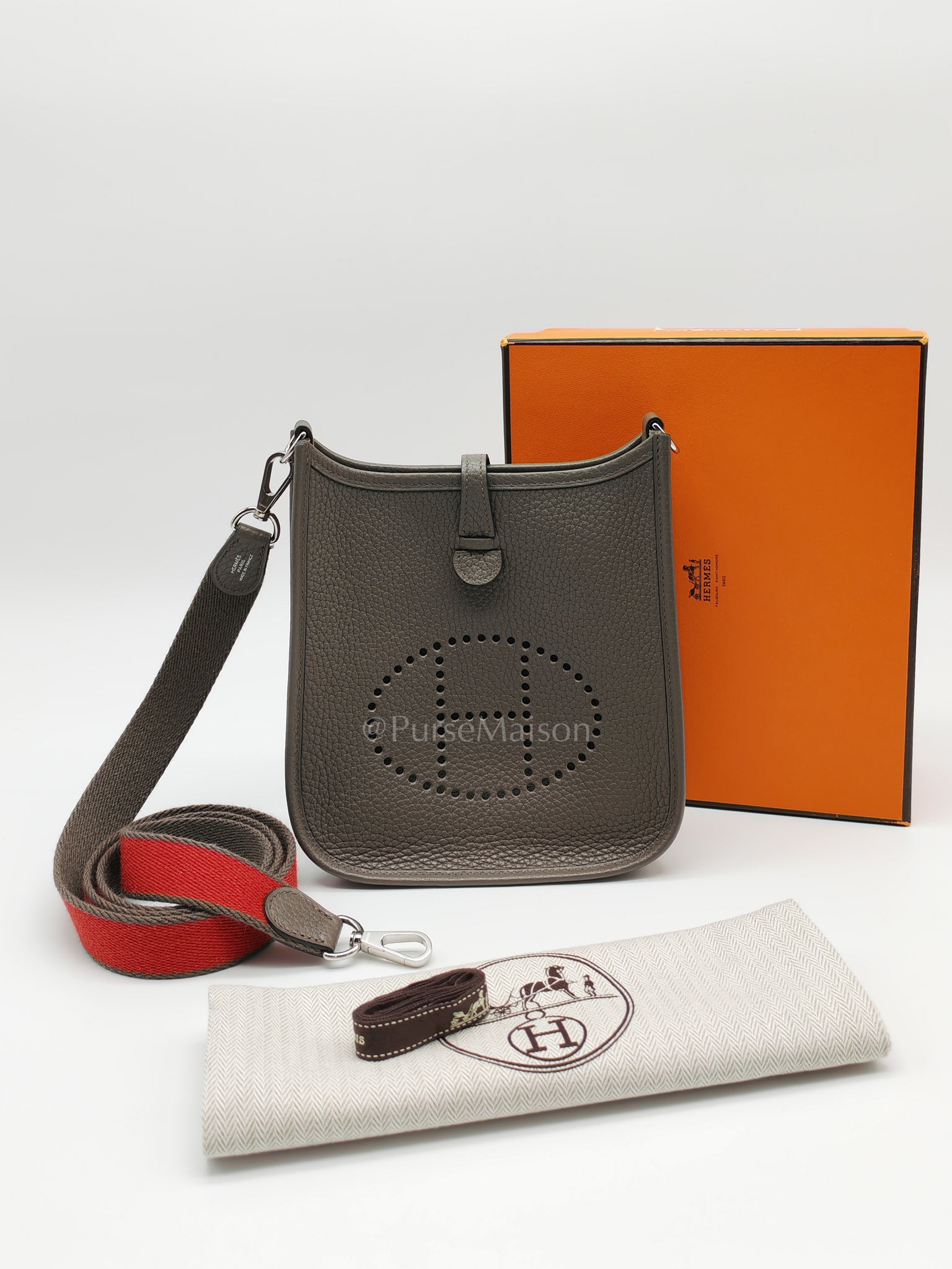 Evelyne TPM Etain in Clemence Leather and Palladium Hardware Bi-color Strap Stamp T (2015) | Purse Maison Luxury Bags Shop