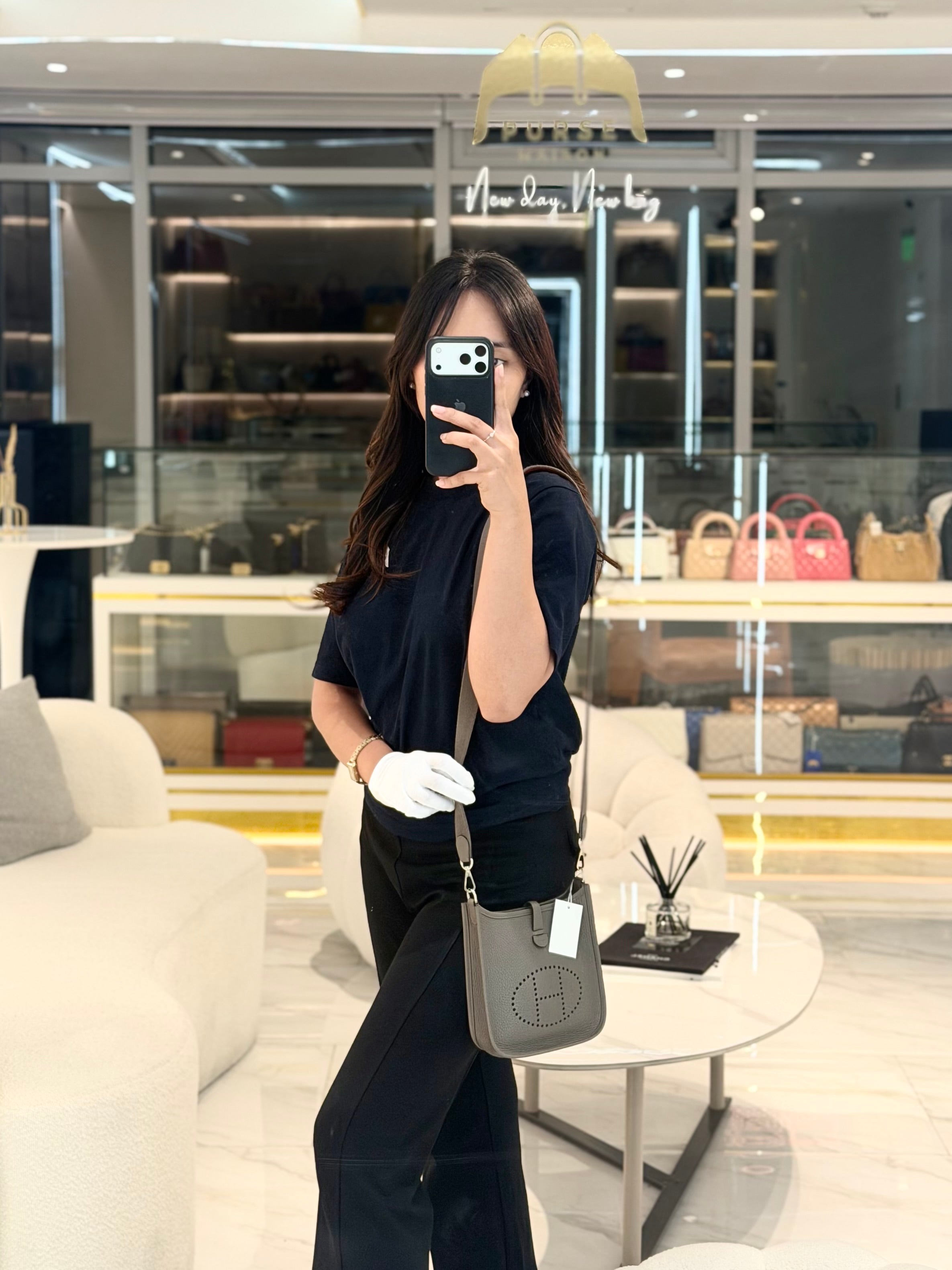 Evelyne TPM Etain in Clemence Leather and Palladium Hardware Bi-color Strap Stamp T (2015) | Purse Maison Luxury Bags Shop