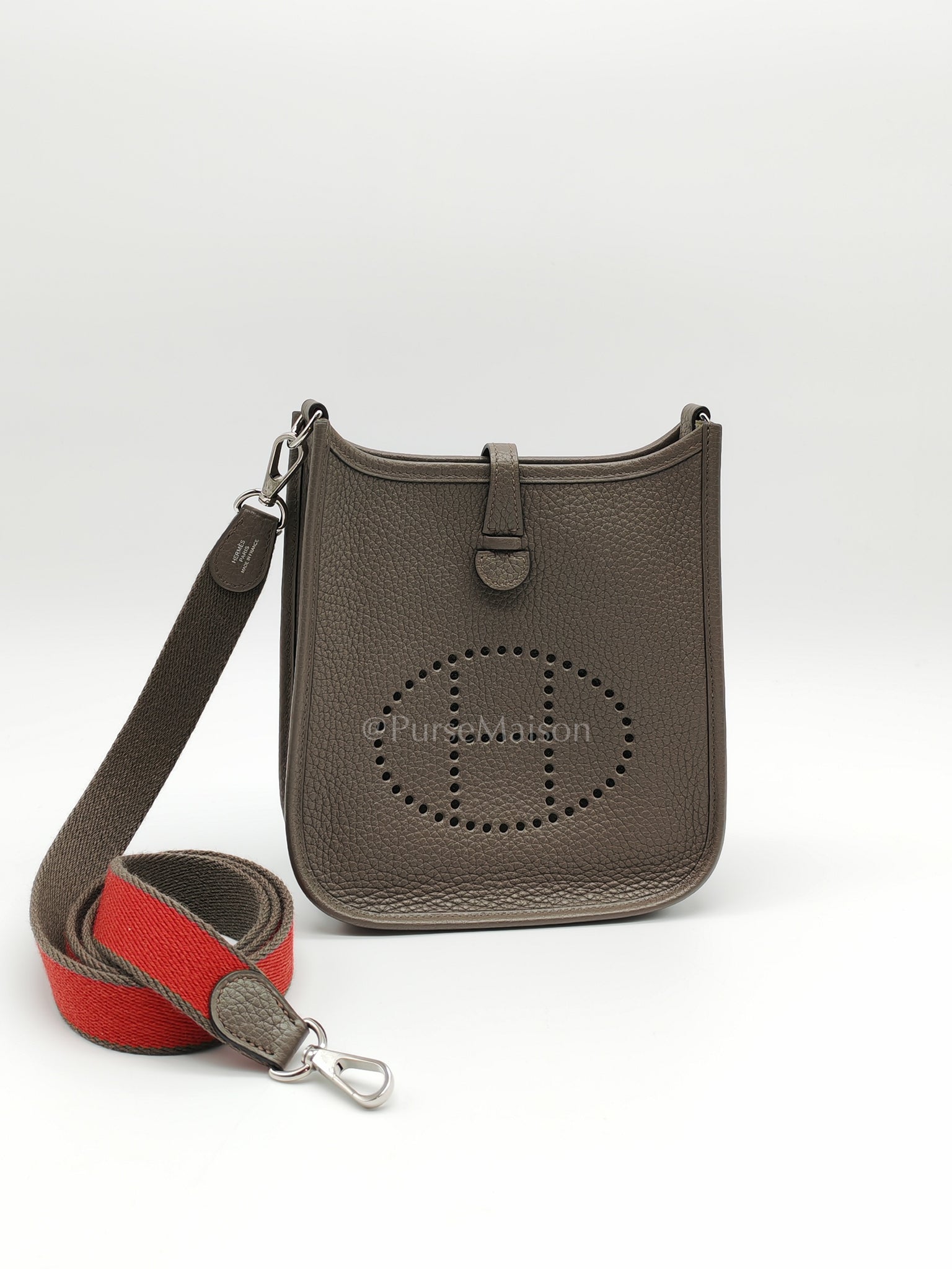 Evelyne TPM Etain in Clemence Leather and Palladium Hardware Bi-color Strap Stamp T (2015) | Purse Maison Luxury Bags Shop