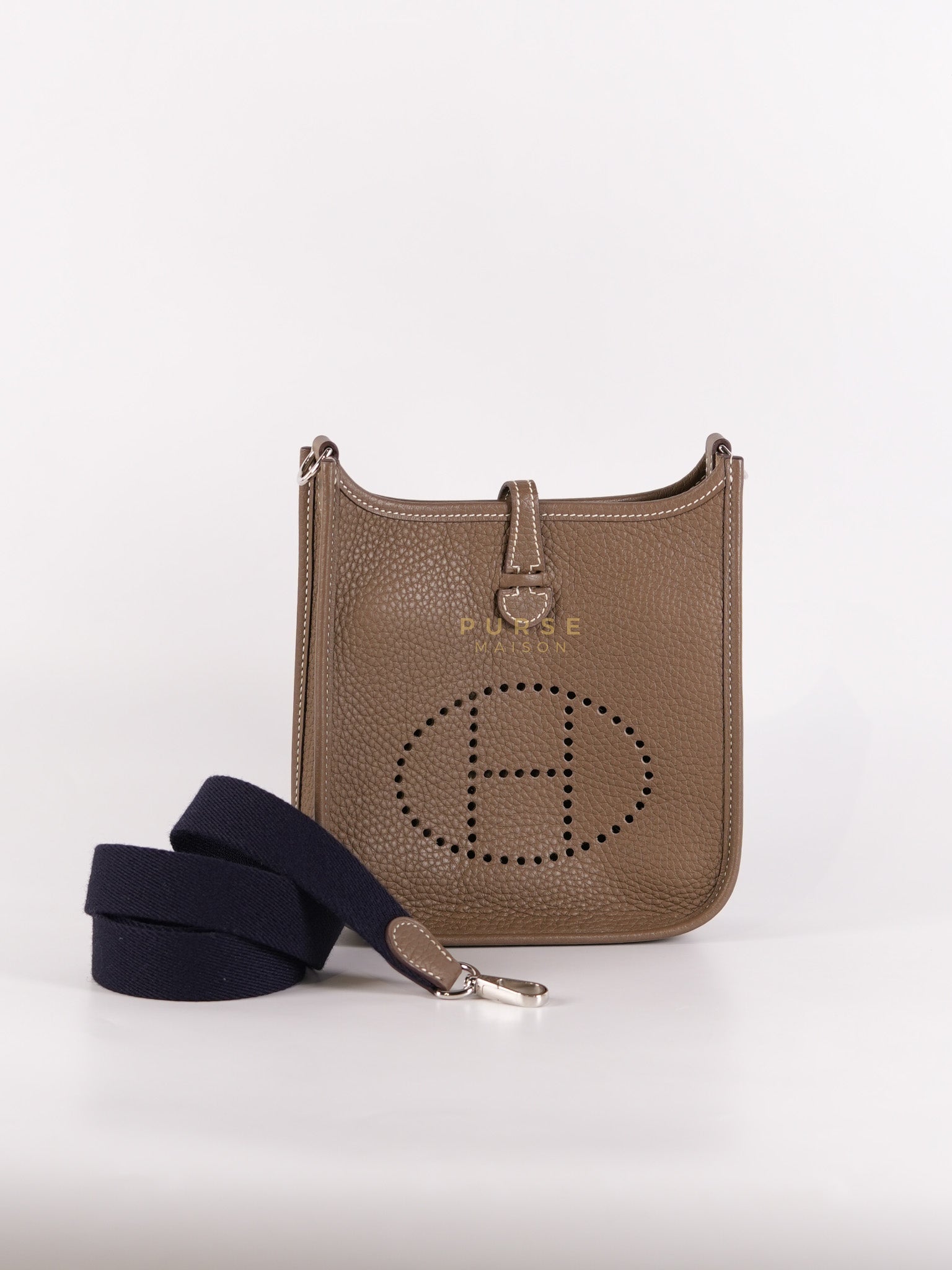 Evelyne TPM Etoupe in Clemence Leather and Palladium Hardware Stamp Y (2020) | Purse Maison Luxury Bags Shop