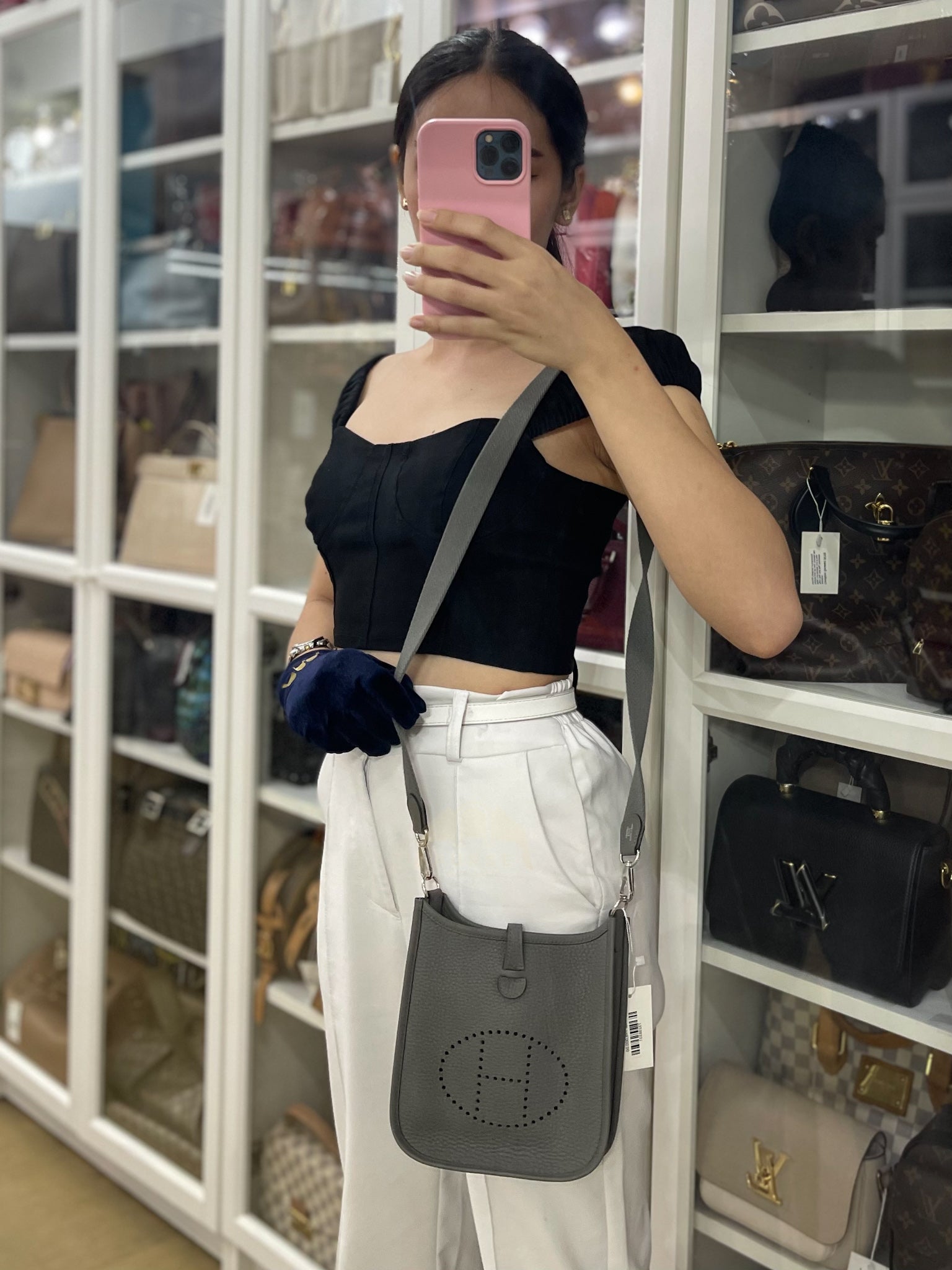 Evelyne TPM Gris Meyer Clemence Leather Palladium Hardware Stamp K(2025) | Purse Maison Luxury Bags Shop