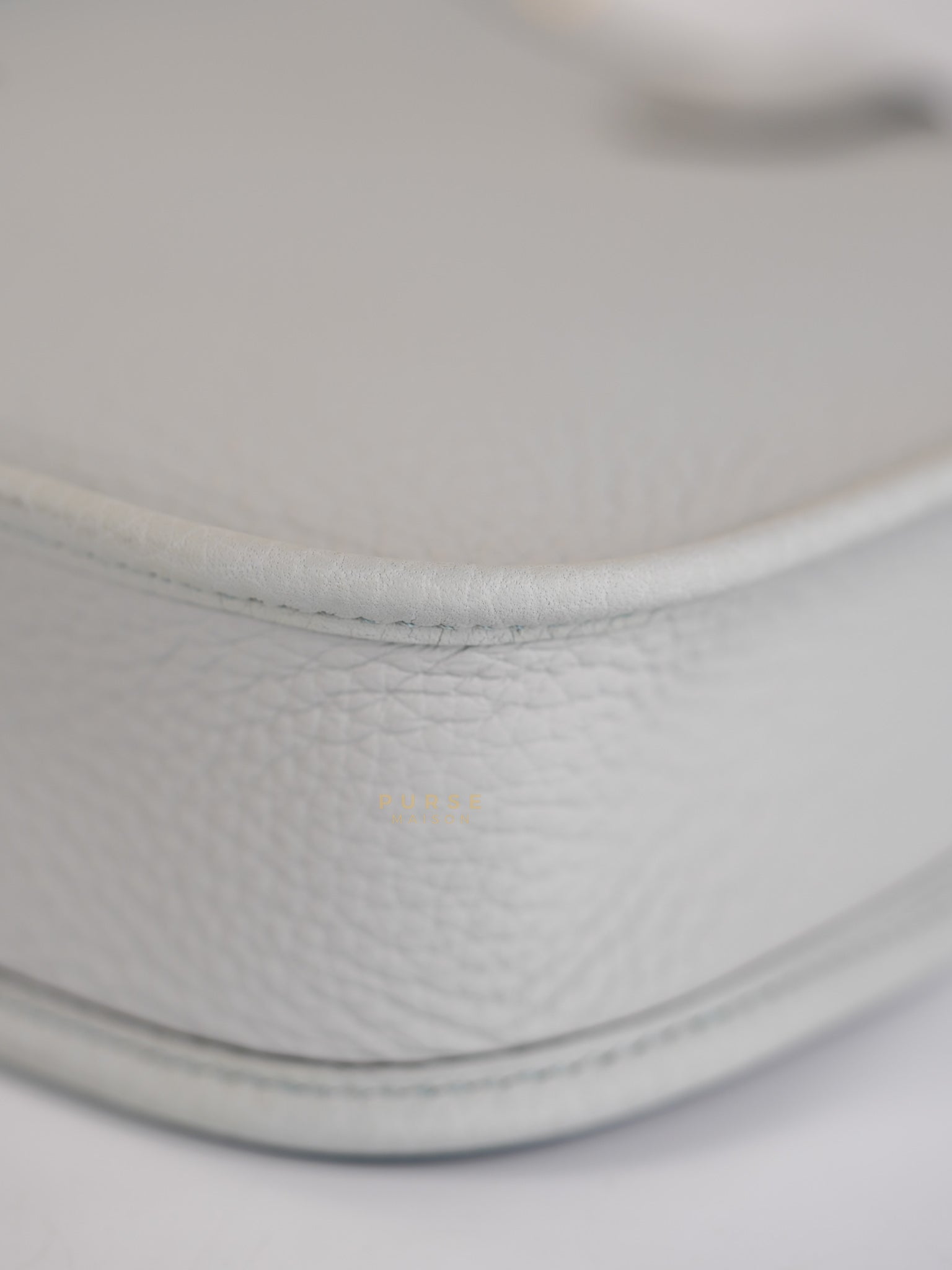 Evelyne TPM in Bleu Pale Taurillon Clemence Leather in Gold Hardware Stamp W (2024) | Purse Maison Luxury Bags Shop