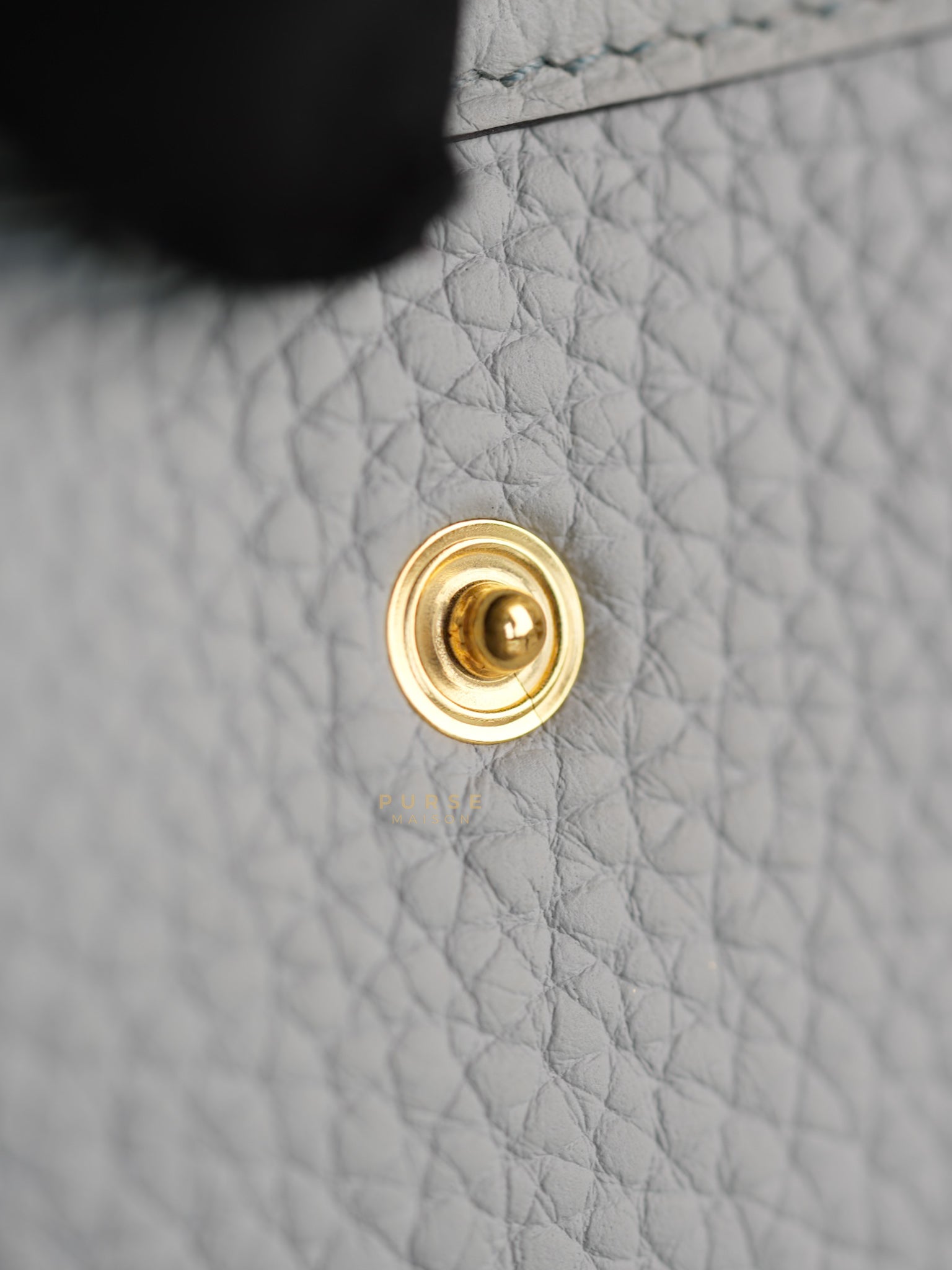 Evelyne TPM in Bleu Pale Taurillon Clemence Leather in Gold Hardware Stamp W (2024) | Purse Maison Luxury Bags Shop