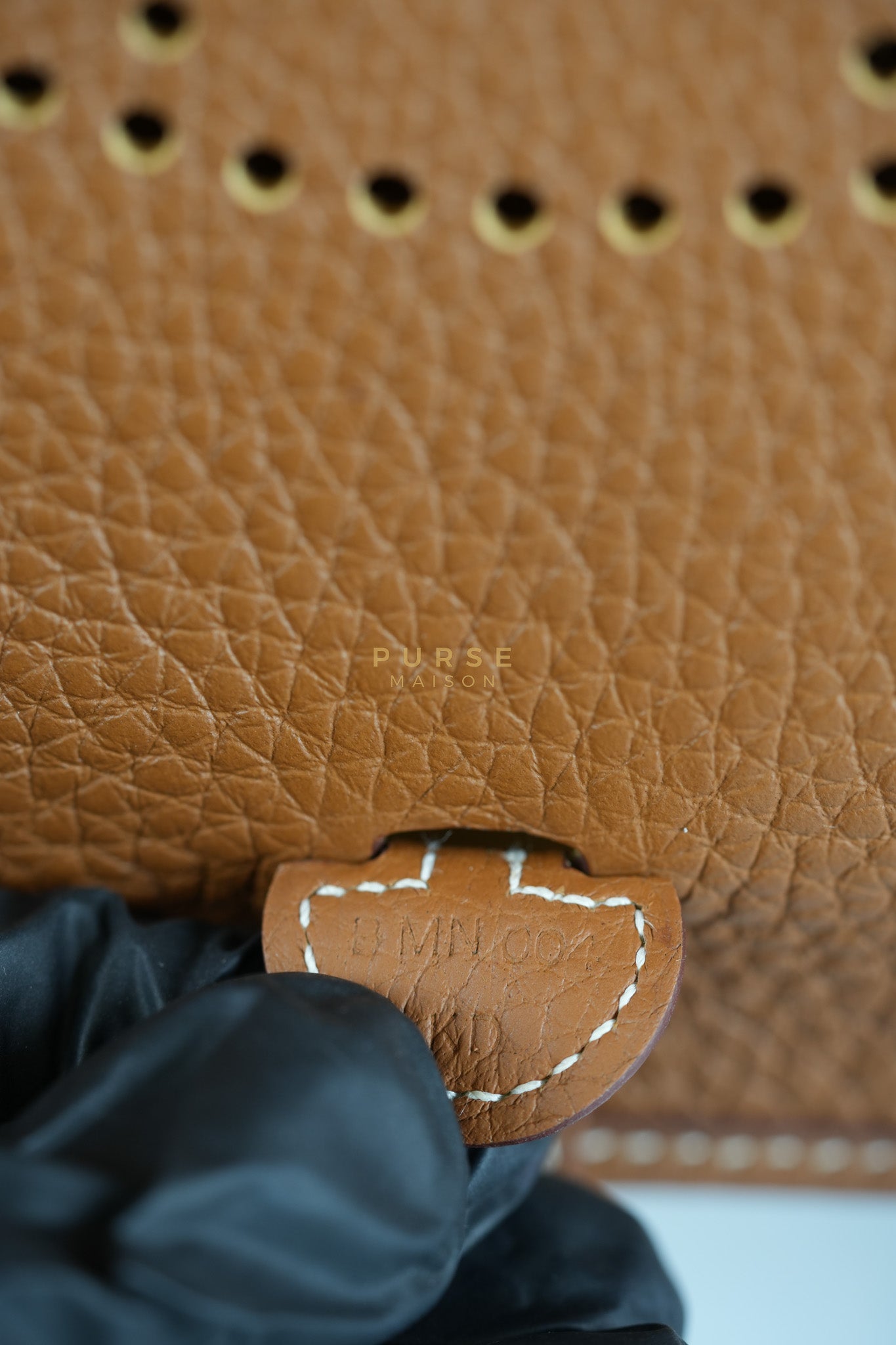 Evelyne TPM in Gold Clemence Leather and Gold Hardware Stamp Stamp B (2023) | Purse Maison Luxury Bags Shop