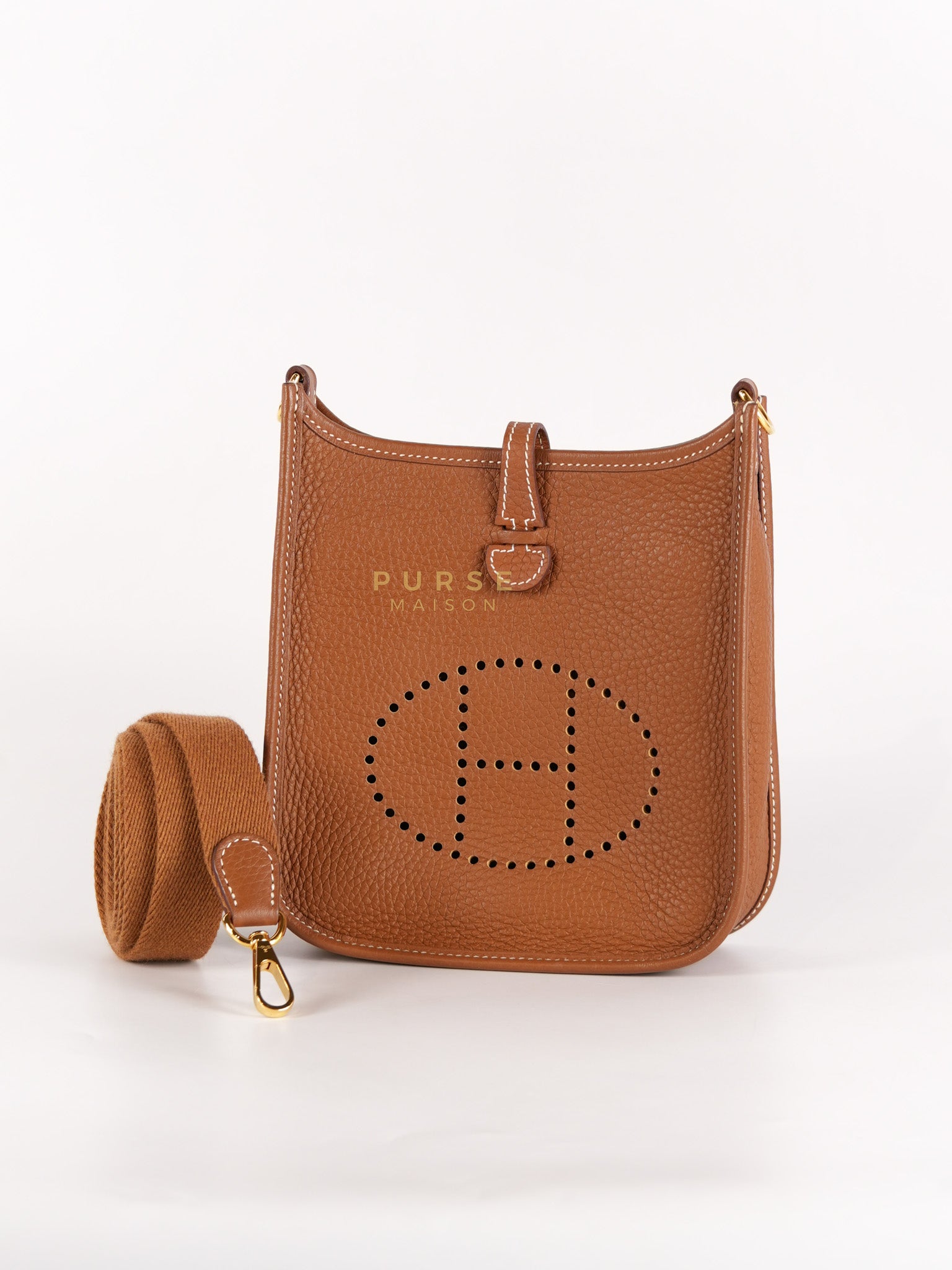 Evelyne TPM in Gold Clemence Leather and Gold Hardware Stamp Stamp B (2023) | Purse Maison Luxury Bags Shop