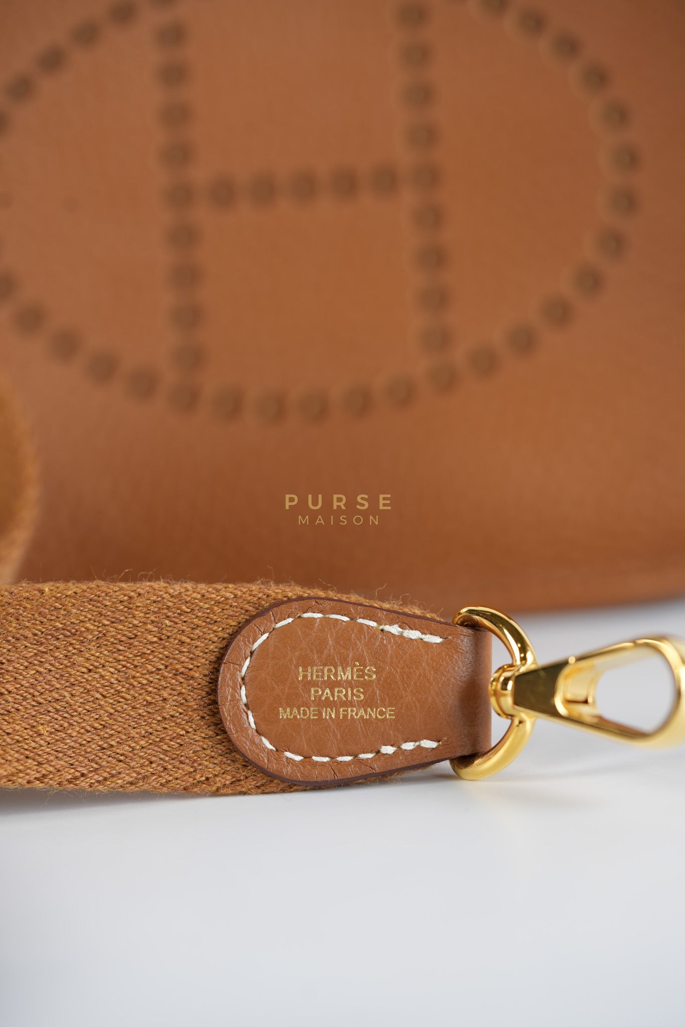Evelyne TPM in Gold Clemence Leather and Gold Hardware Stamp Stamp B (2023) | Purse Maison Luxury Bags Shop