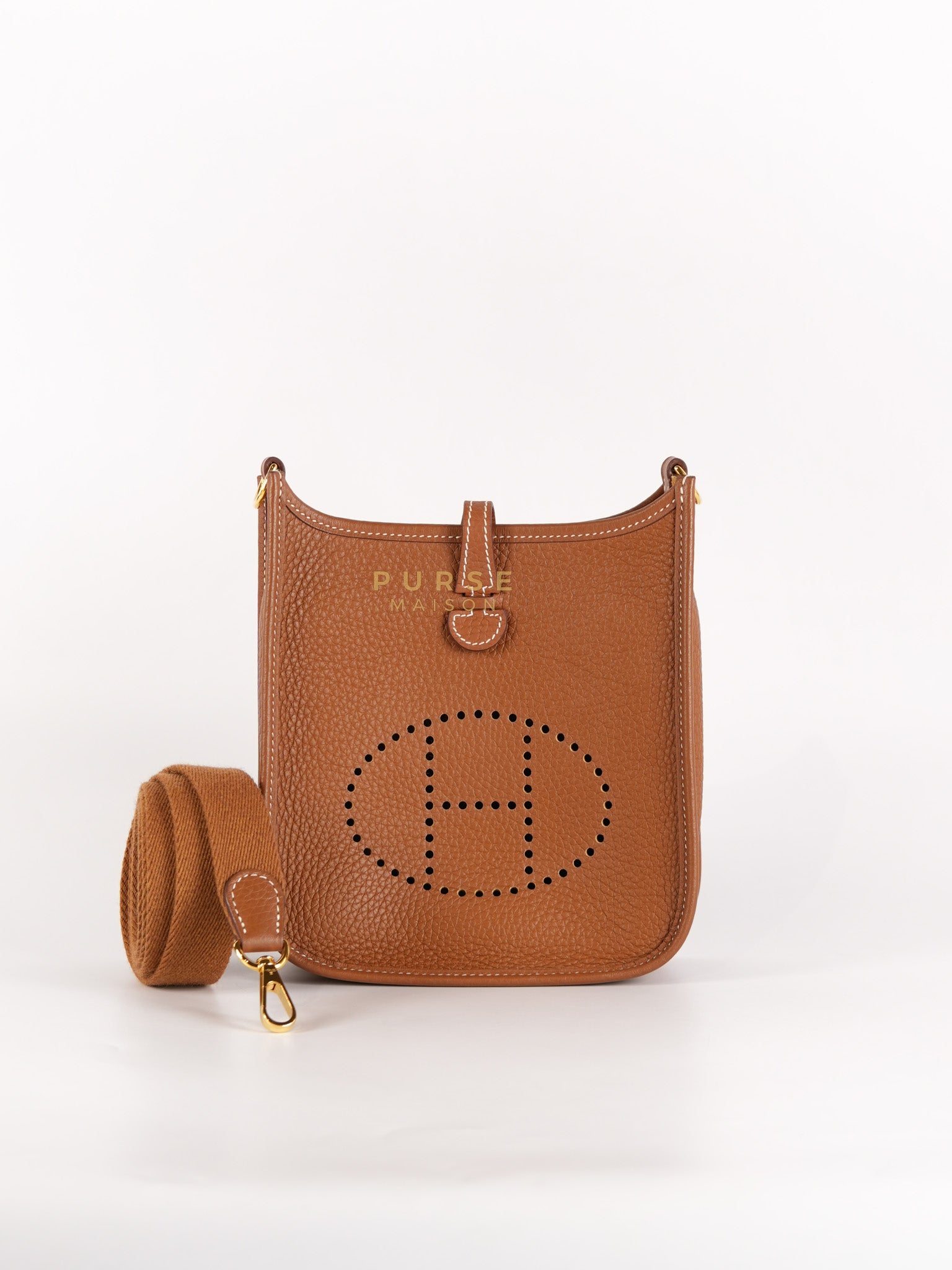 Evelyne TPM in Gold Clemence Leather and Gold Hardware Stamp Stamp B (2023) | Purse Maison Luxury Bags Shop