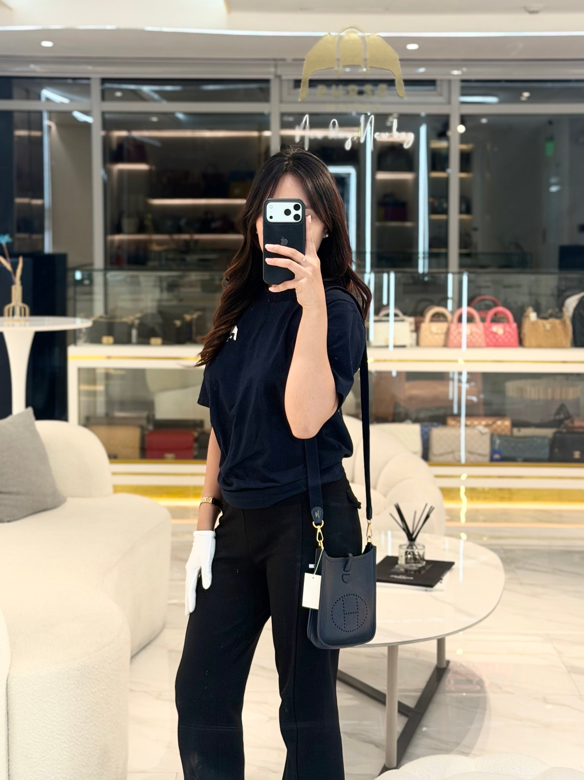Evelyne TPM in Navy Blue Clemence Leather and Gold Hardware Stamp Z (2021) | Purse Maison Luxury Bags Shop