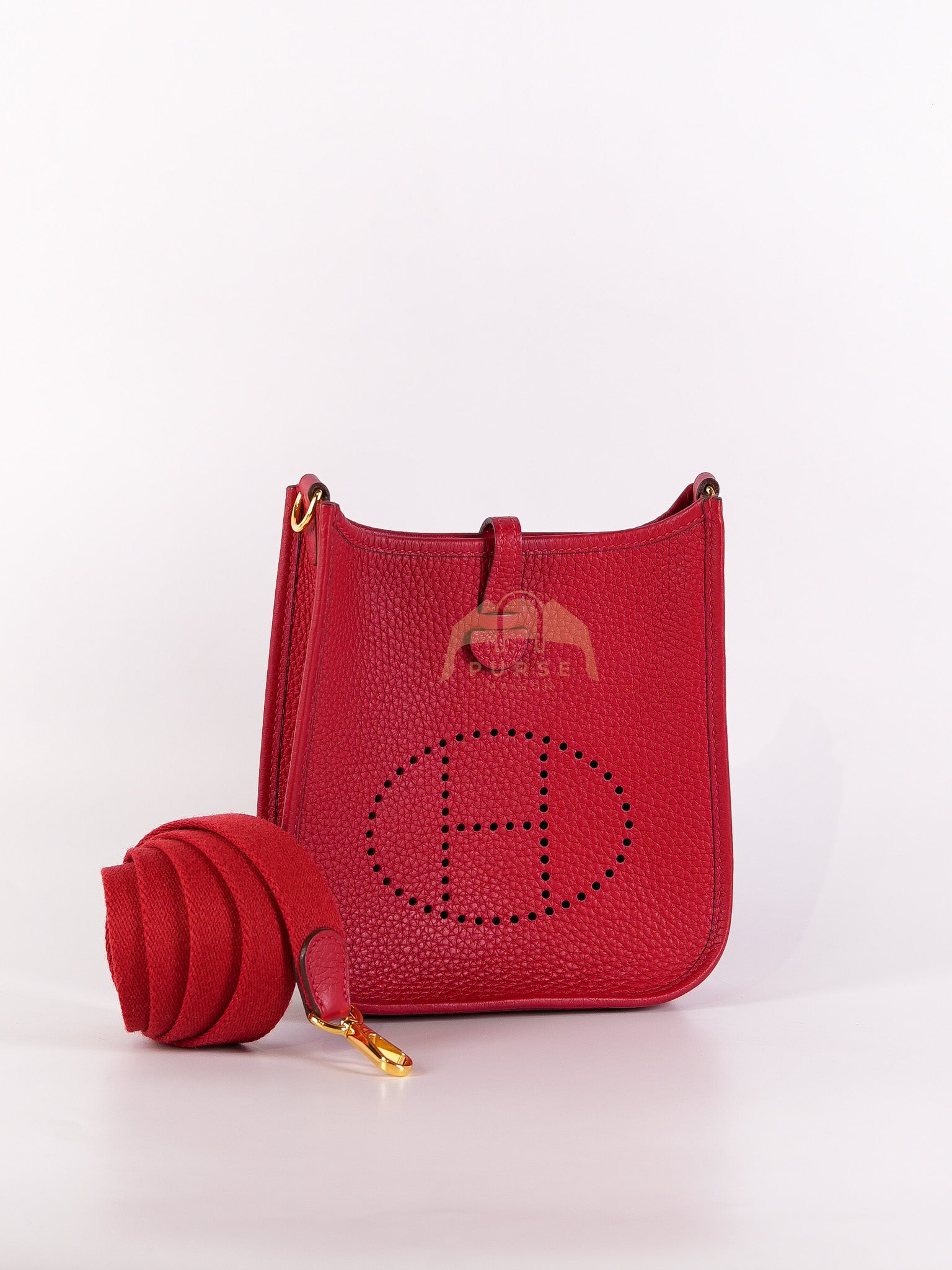 Evelyne TPM Red in Clemence Leather and Gold Hardware Stamp C (2018) | Purse Maison Luxury Bags Shop