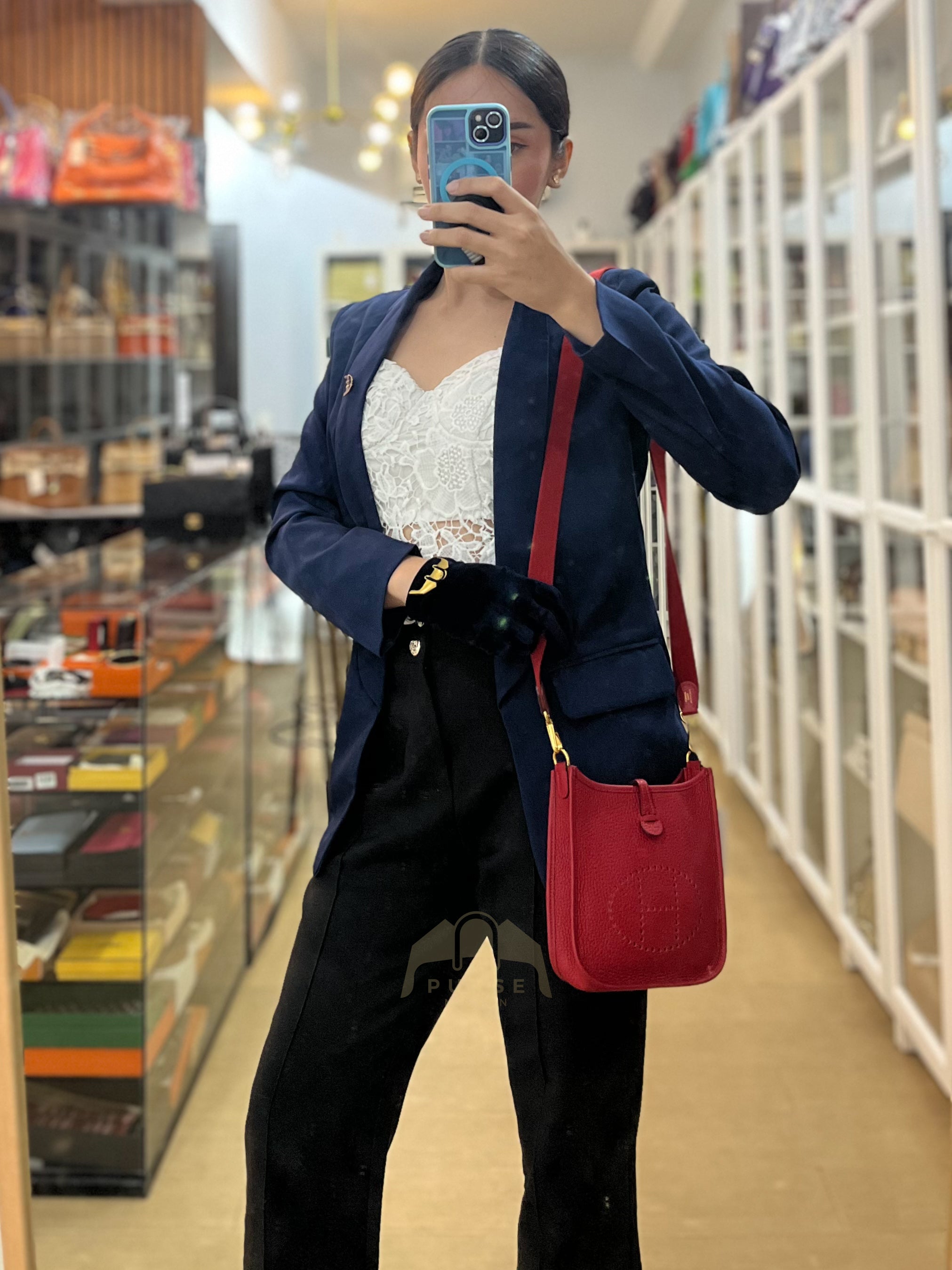 Evelyne TPM Red in Clemence Leather and Gold Hardware Stamp C (2018) | Purse Maison Luxury Bags Shop