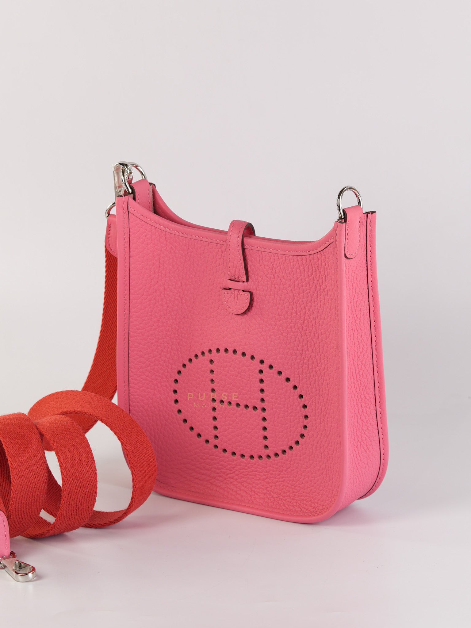 Evelyne TPM Rose Azalee Taurillon Clemence Leather and Palladium Hardware Stamp W (2024) | Purse Maison Luxury Bags Shop