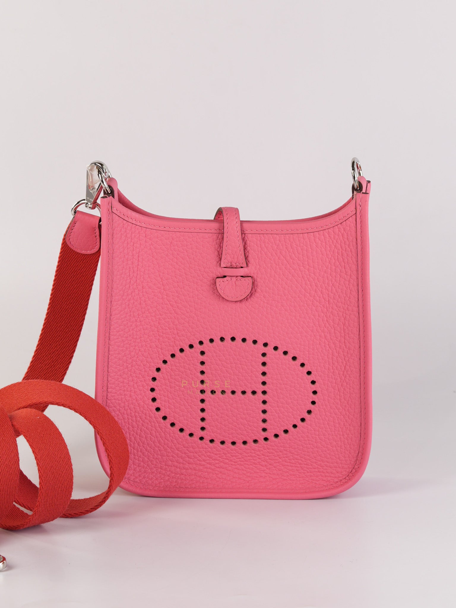 Evelyne TPM Rose Azalee Taurillon Clemence Leather and Palladium Hardware Stamp W (2024) | Purse Maison Luxury Bags Shop