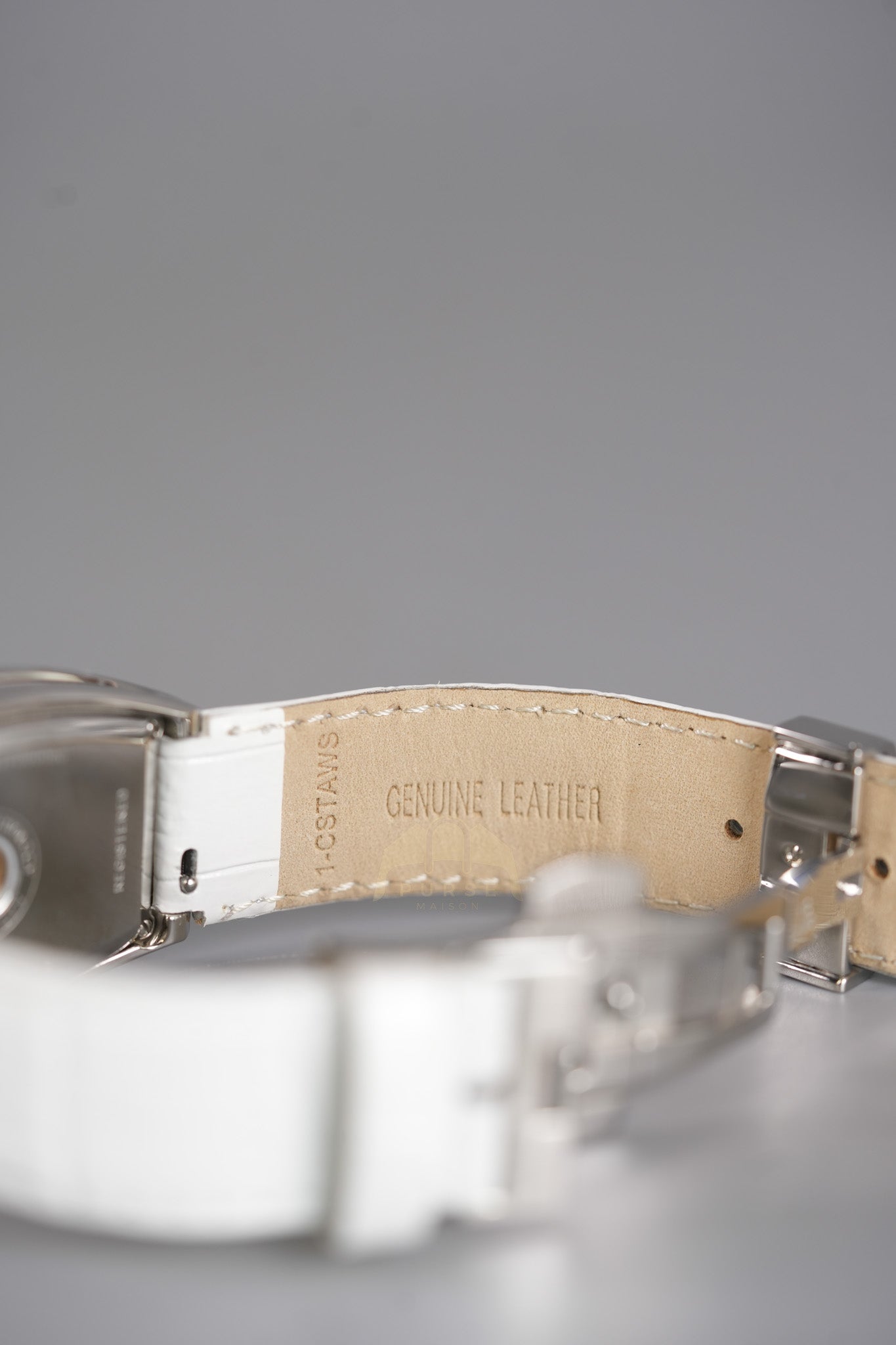 Evolution Mini Watch in Mother Pearl Dial & Diamond Steel Case on White Leather Strap | Purse Maison Luxury Bags Shop