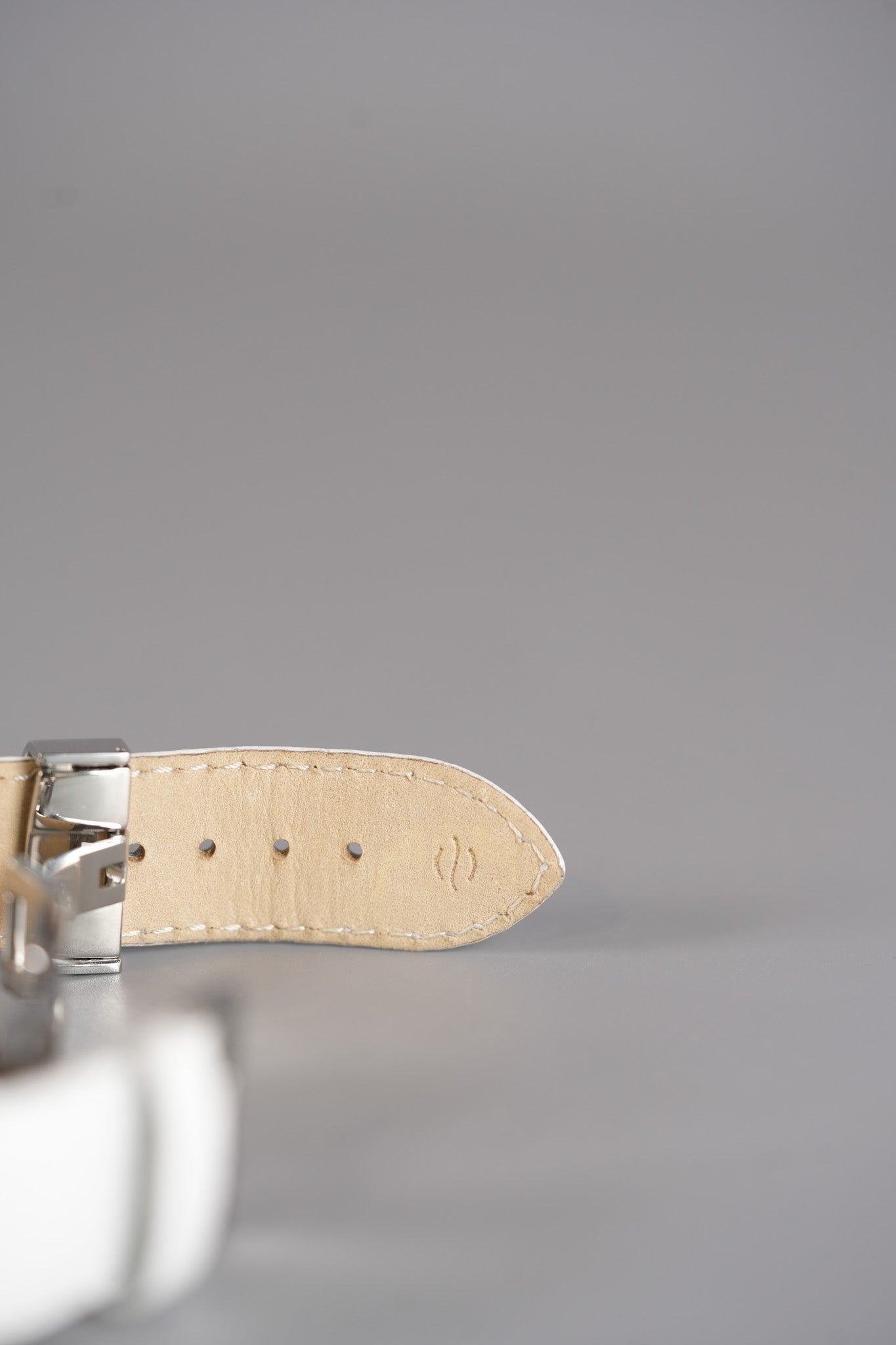 Evolution Mini Watch in Mother Pearl Dial & Diamond Steel Case on White Leather Strap | Purse Maison Luxury Bags Shop