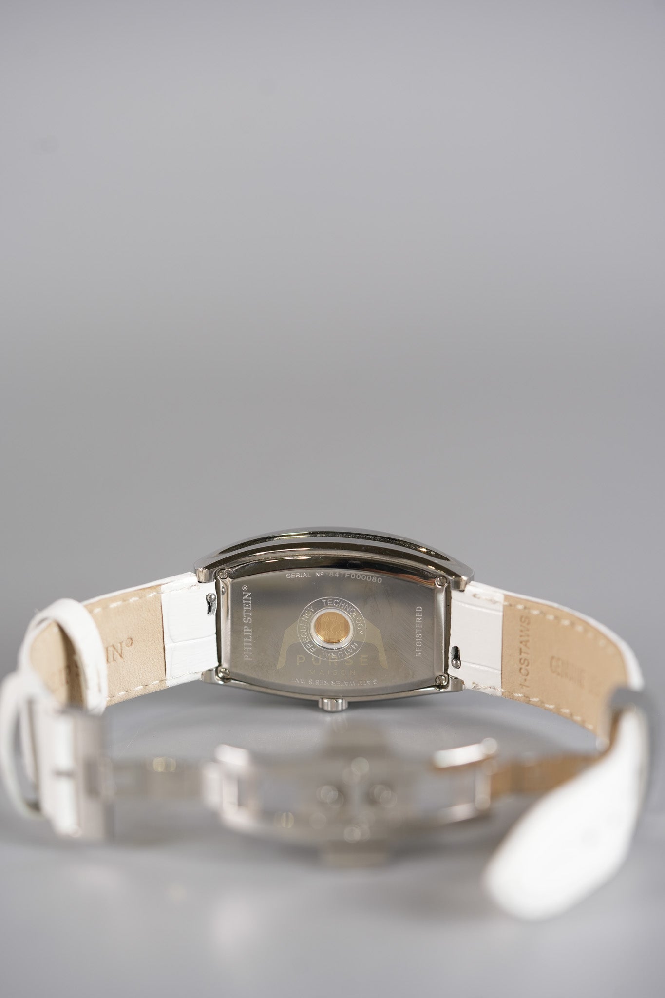 Evolution Mini Watch in Mother Pearl Dial & Diamond Steel Case on White Leather Strap | Purse Maison Luxury Bags Shop