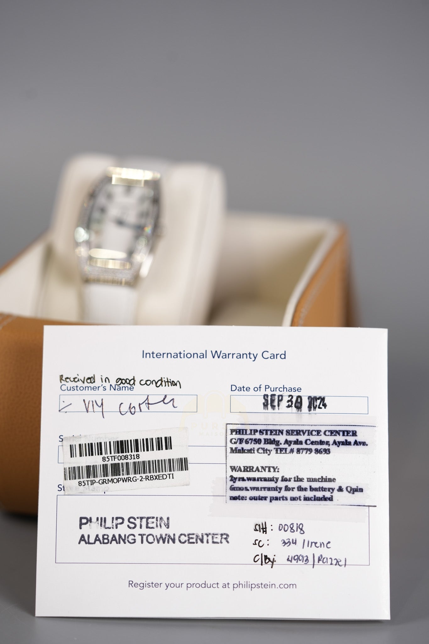 Evolution Mini Watch in Mother Pearl Dial & Diamond Steel Case on White Leather Strap | Purse Maison Luxury Bags Shop