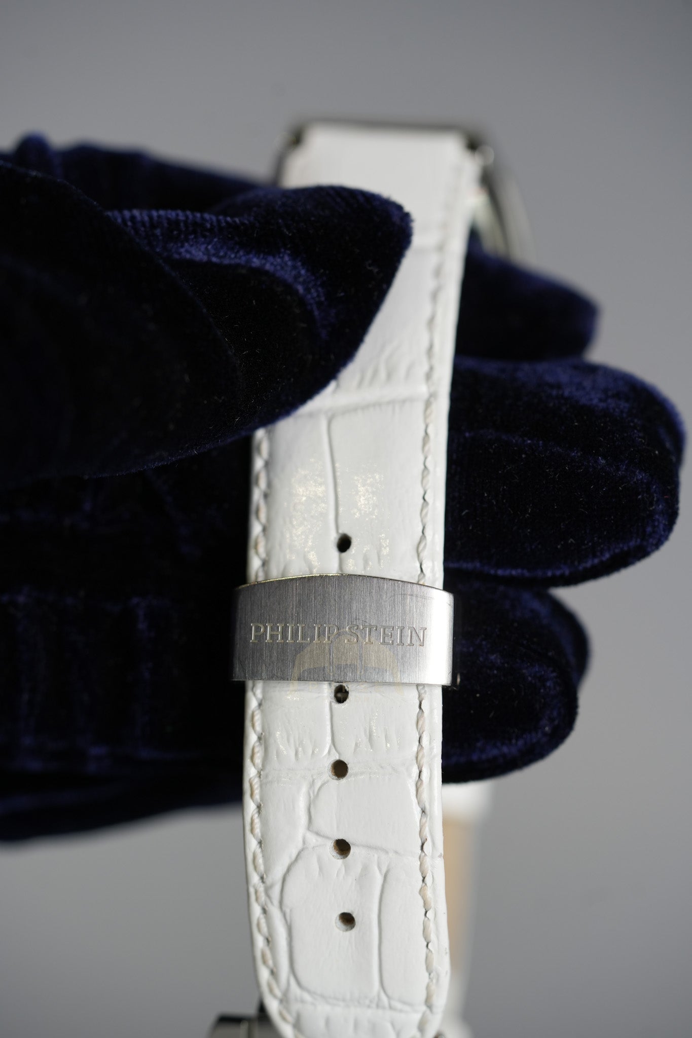 Evolution Mini Watch in Mother Pearl Dial & Diamond Steel Case on White Leather Strap | Purse Maison Luxury Bags Shop