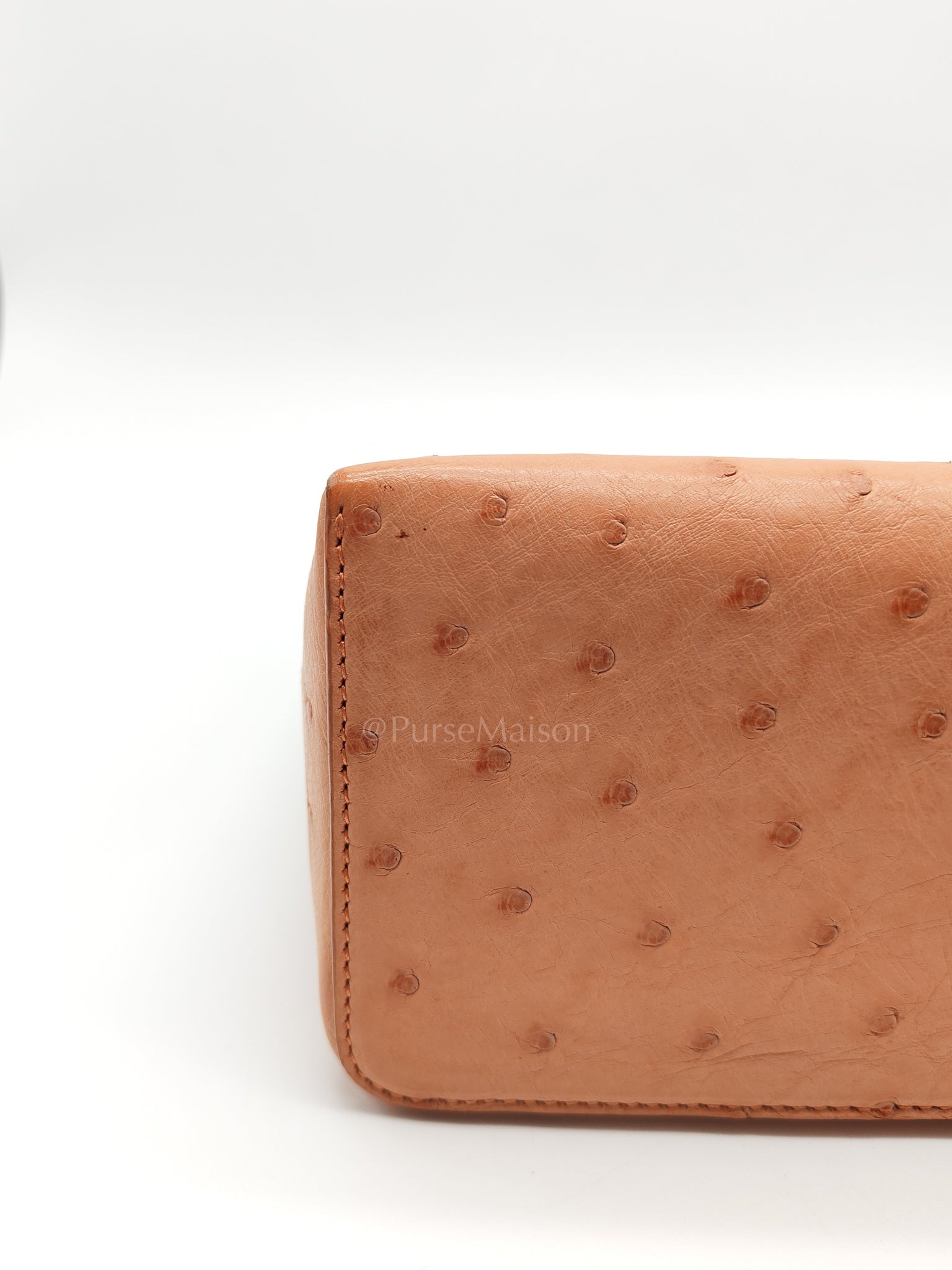 Extra Pocket L27 Pouch in Coral Pink Ostrich Leather & Gold Hardware | Purse Maison Luxury Bags Shop