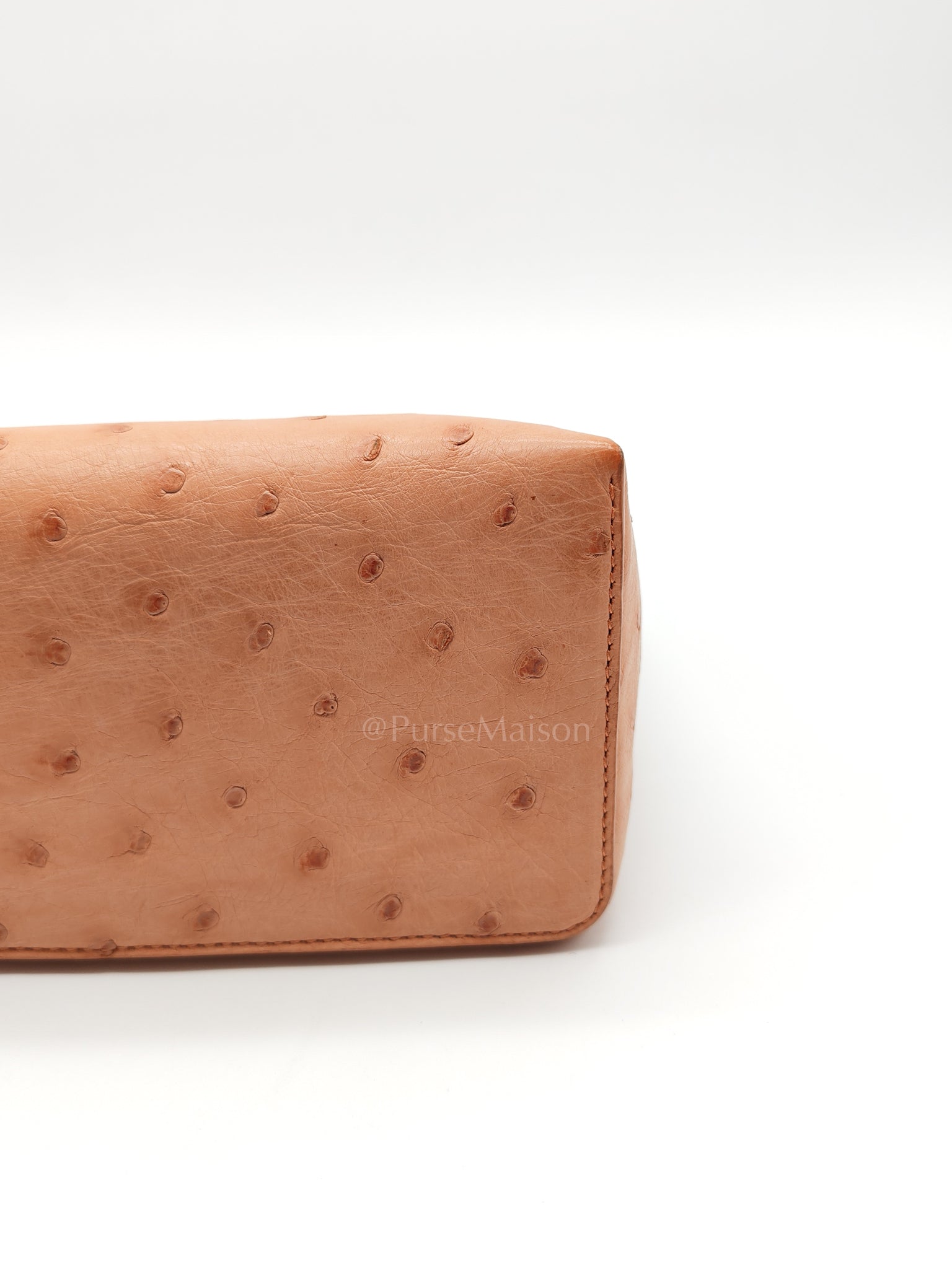 Extra Pocket L27 Pouch in Coral Pink Ostrich Leather & Gold Hardware | Purse Maison Luxury Bags Shop