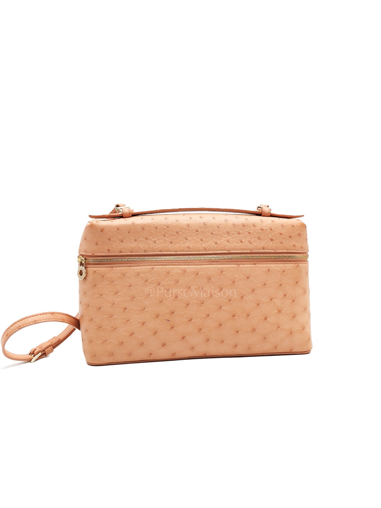 Extra Pocket L27 Pouch in Coral Pink Ostrich Leather & Gold Hardware | Purse Maison Luxury Bags Shop