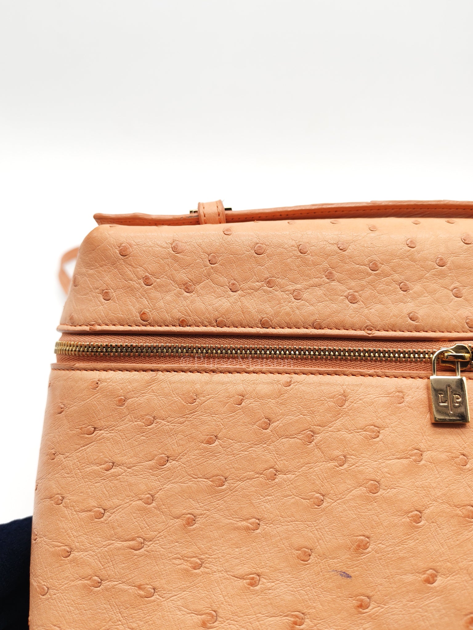Extra Pocket L27 Pouch in Coral Pink Ostrich Leather & Gold Hardware | Purse Maison Luxury Bags Shop