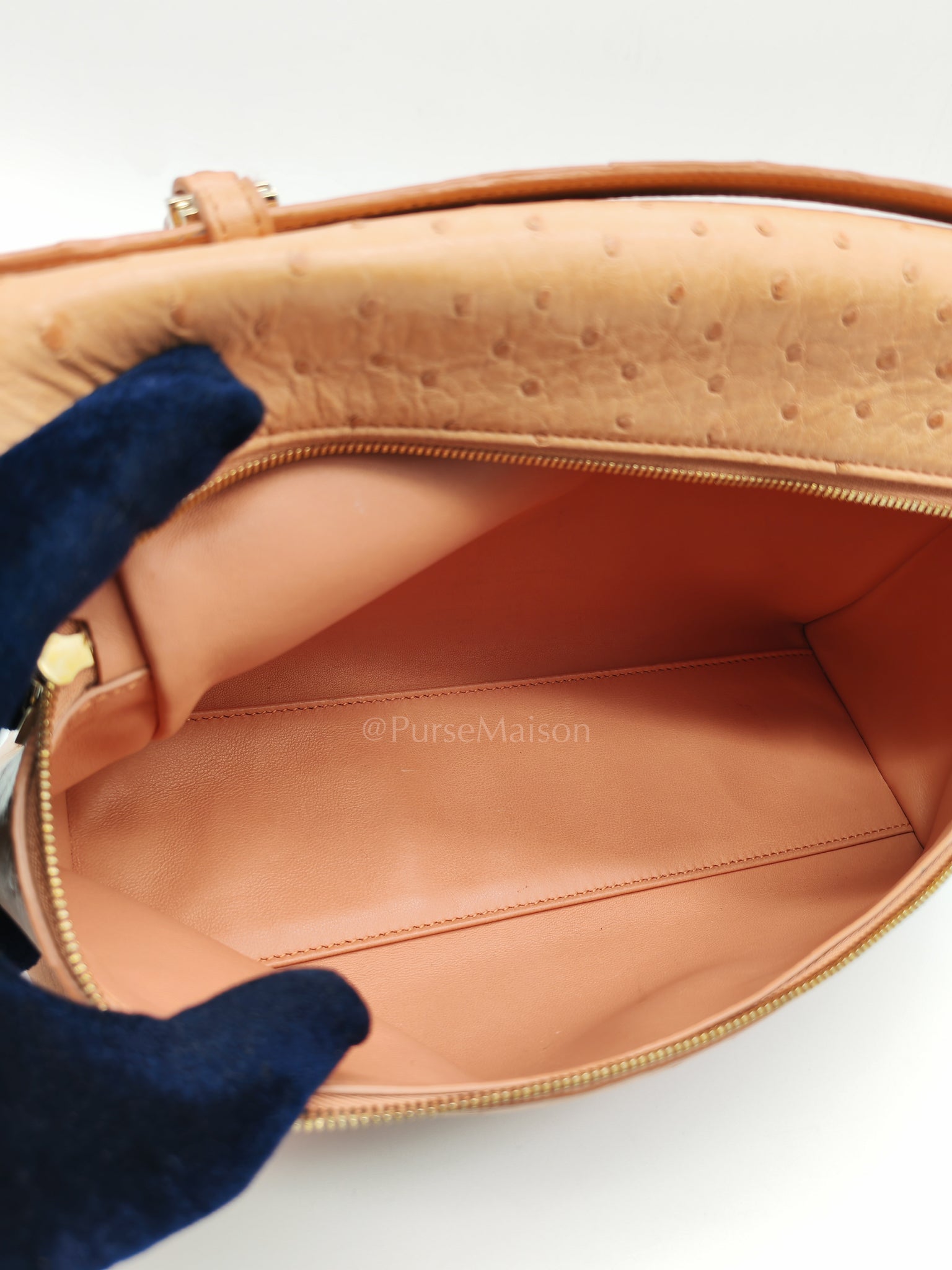Extra Pocket L27 Pouch in Coral Pink Ostrich Leather & Gold Hardware | Purse Maison Luxury Bags Shop