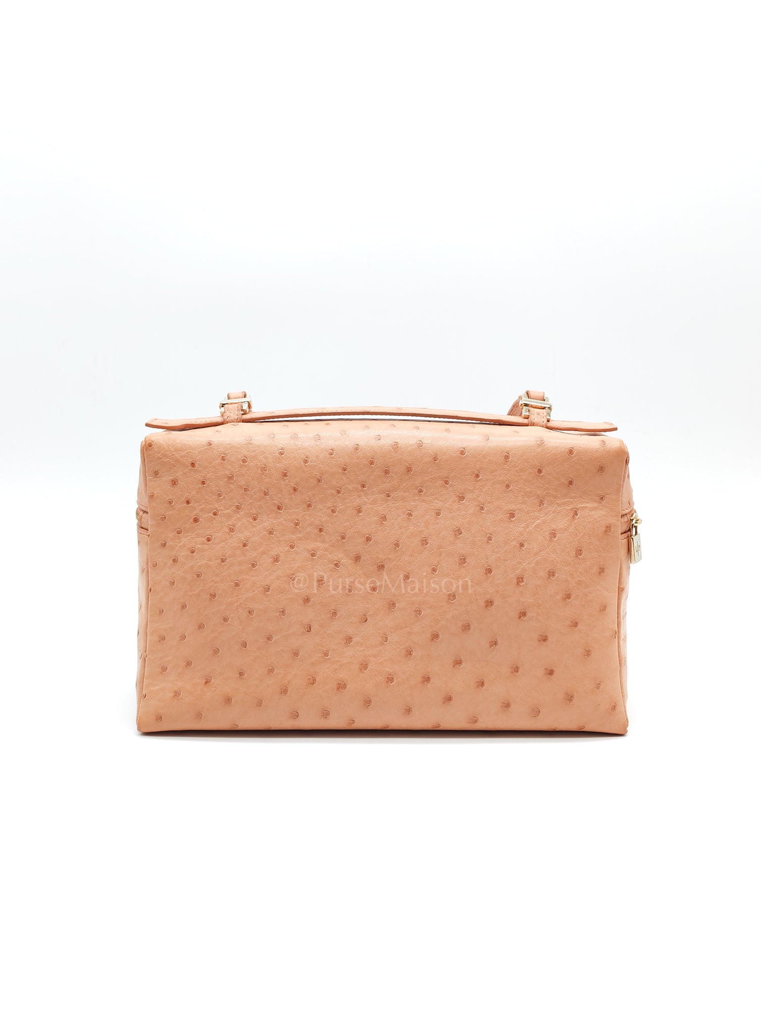 Extra Pocket L27 Pouch in Coral Pink Ostrich Leather & Gold Hardware | Purse Maison Luxury Bags Shop
