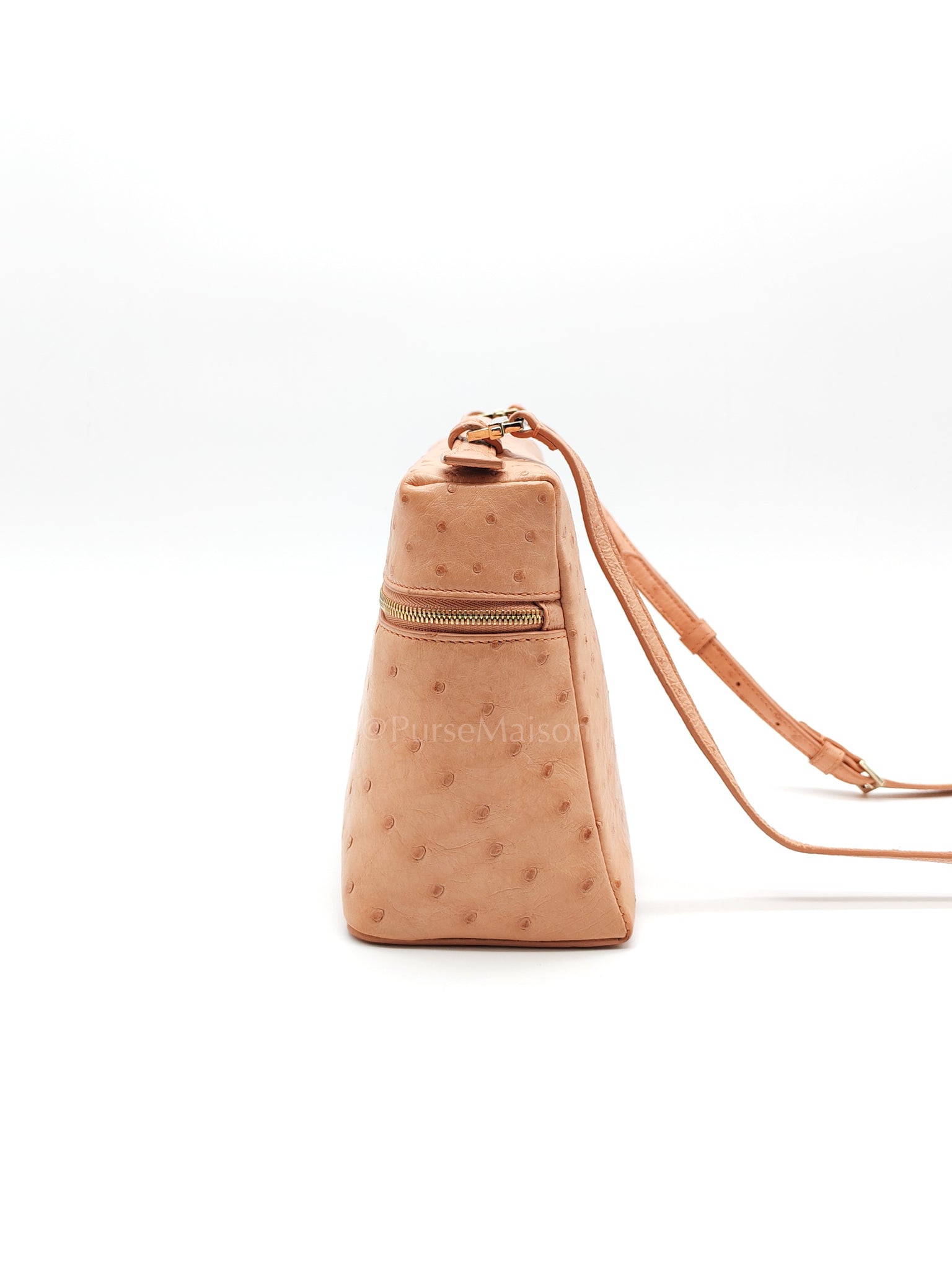 Extra Pocket L27 Pouch in Coral Pink Ostrich Leather & Gold Hardware | Purse Maison Luxury Bags Shop