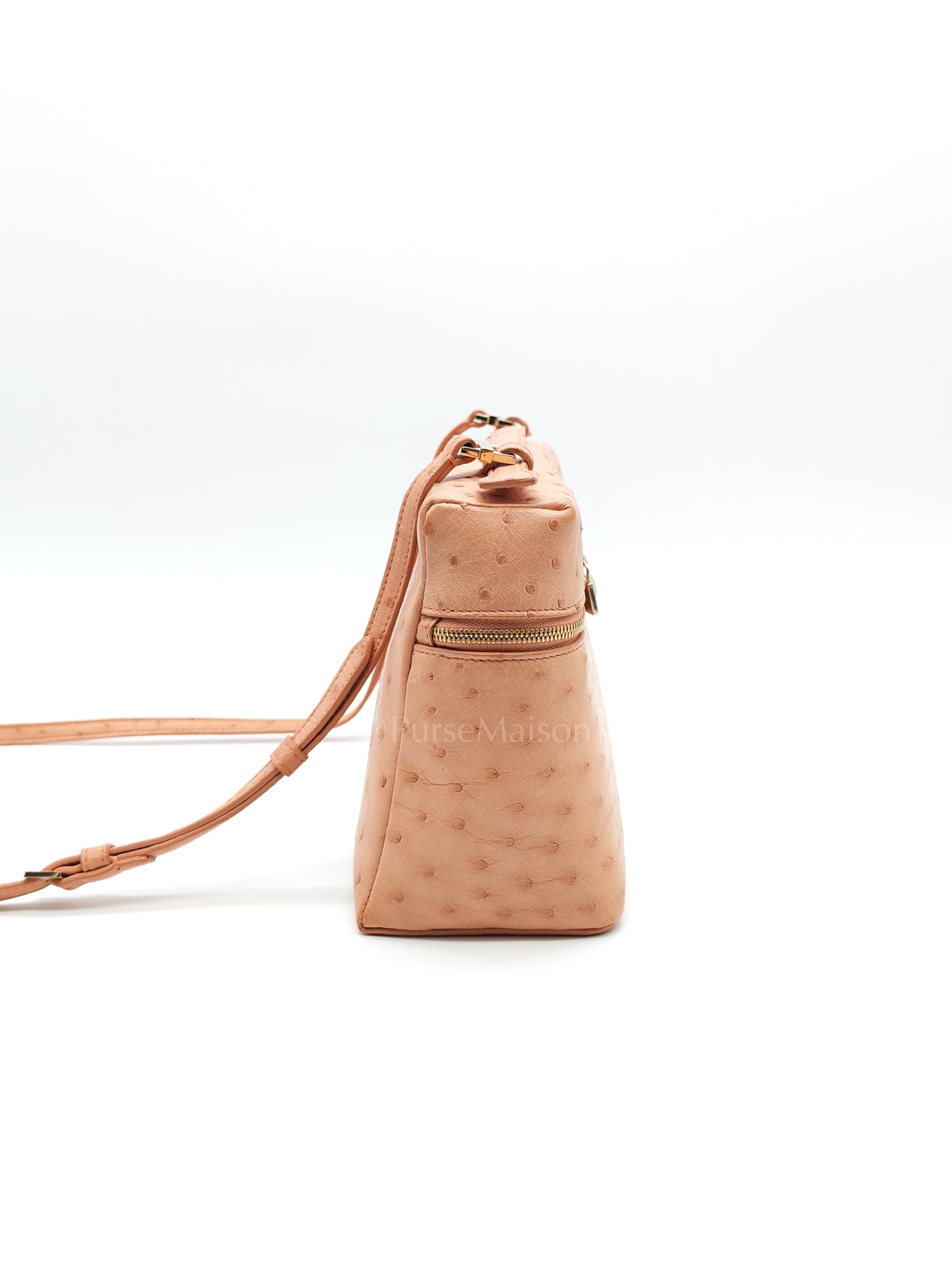 Extra Pocket L27 Pouch in Coral Pink Ostrich Leather & Gold Hardware | Purse Maison Luxury Bags Shop
