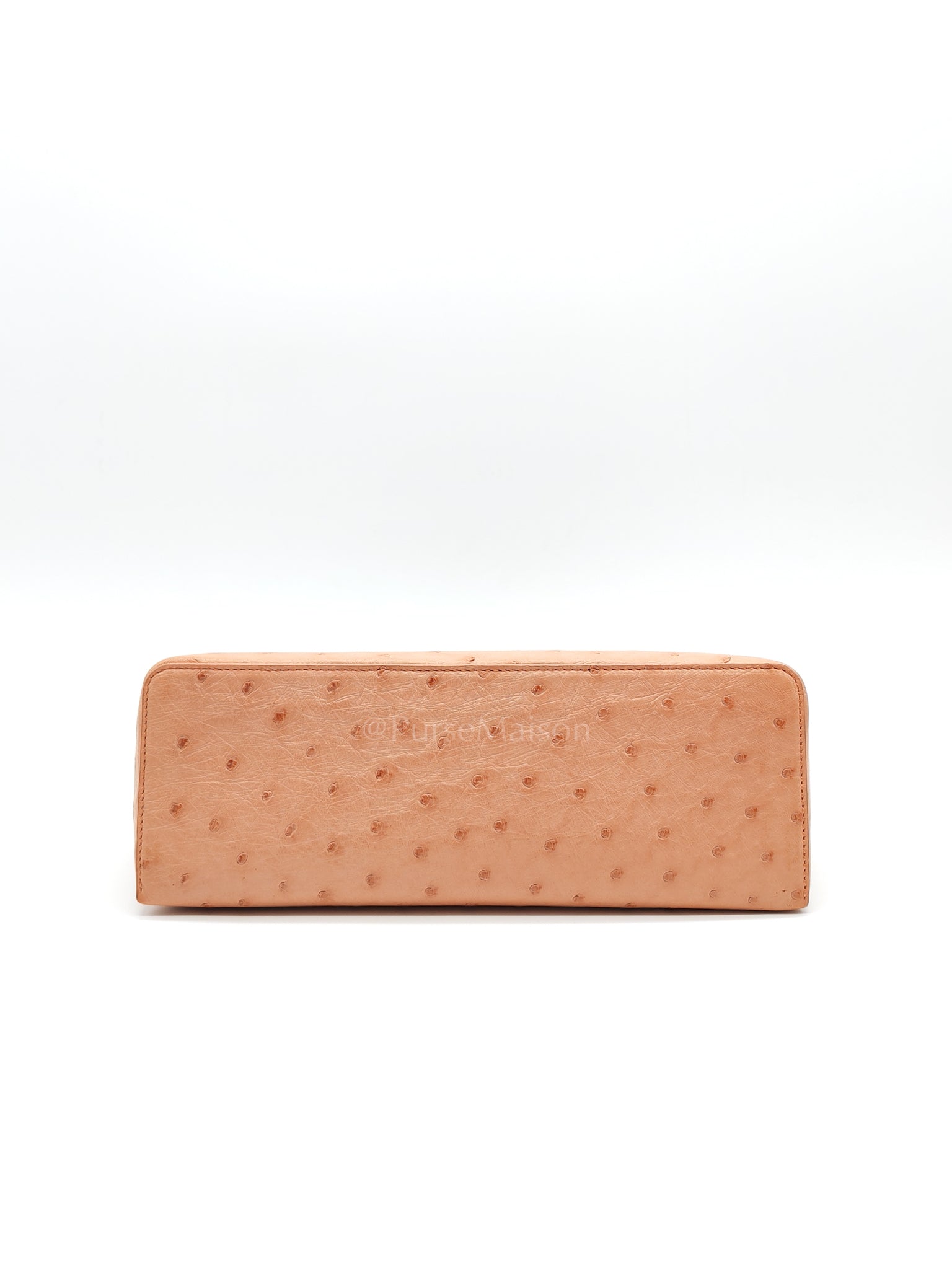 Extra Pocket L27 Pouch in Coral Pink Ostrich Leather & Gold Hardware | Purse Maison Luxury Bags Shop